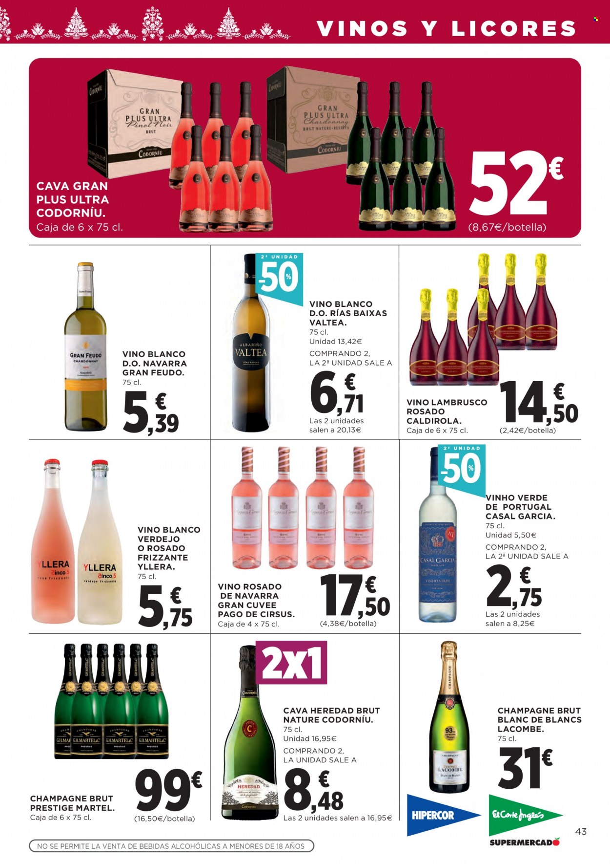 thumbnail - Folleto actual Hipercor - 01/12/22 - 14/12/22 - Ventas - vino, brut, Cava, champán, Lambrusco, Verdejo, vino blanco, vino espumoso, Yllera, vino rosado, Champagne Brut. Página 47.