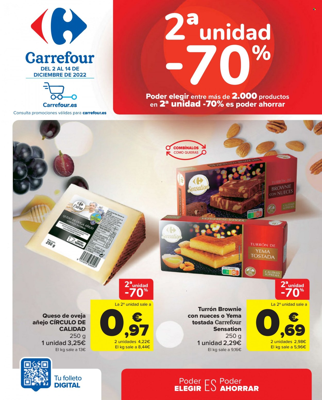 thumbnail - Folleto actual Carrefour - 02/12/22 - 14/12/22 - Ventas - queso, queso de oveja, turrón. Página 1.