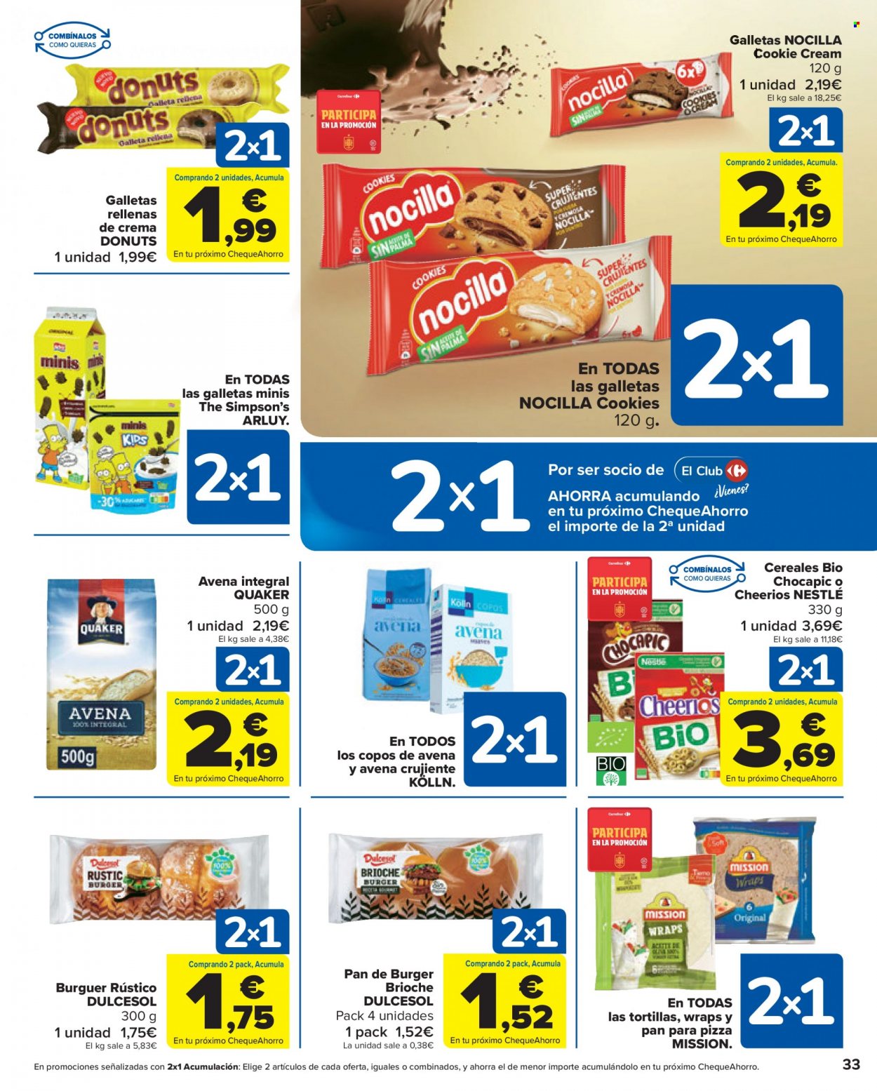 thumbnail - Folleto actual Carrefour - 02/12/22 - 14/12/22 - Ventas - galletas, cereales, Chocapic, Nestlé, Dulcesol, pan hamburguesa, pan, Nocilla, copos de avena. Página 33.