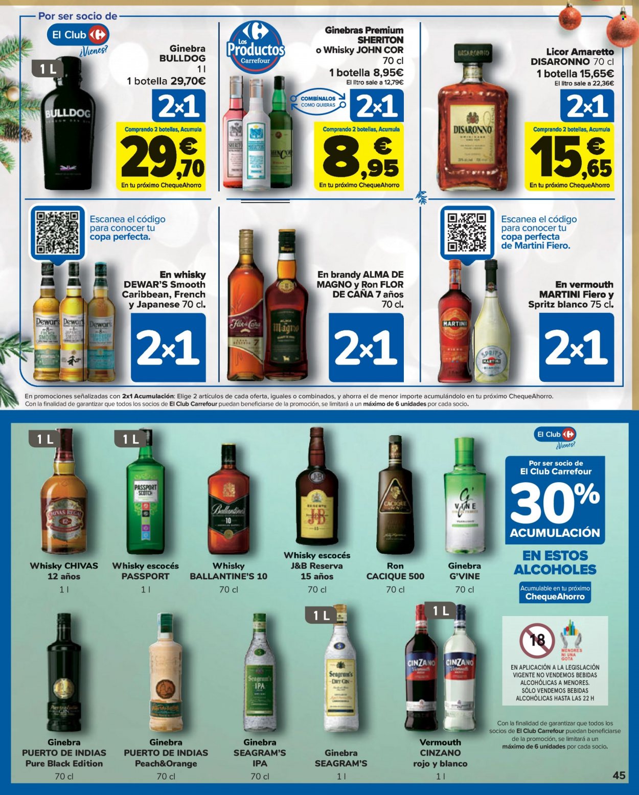 thumbnail - Folleto actual Carrefour - 02/12/22 - 14/12/22 - Ventas - bebida alcohólica, Bulldog, gin, whisky, Amaretto, licor. Página 45.
