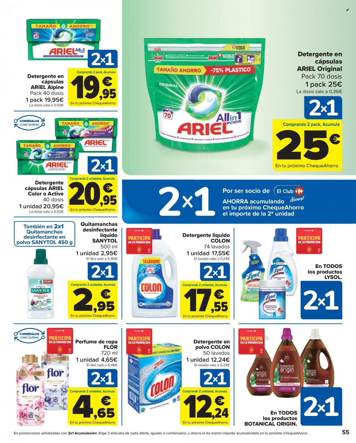 thumbnail - Folleto actual Carrefour - 02/12/22 - 14/12/22 - Ventas - Ariel, detergente, detergente en cápsulas, detergente en polvo, perfume para ropa, desinfectante, quitamanchas, Sanytol, detergente en gel. Página 55.