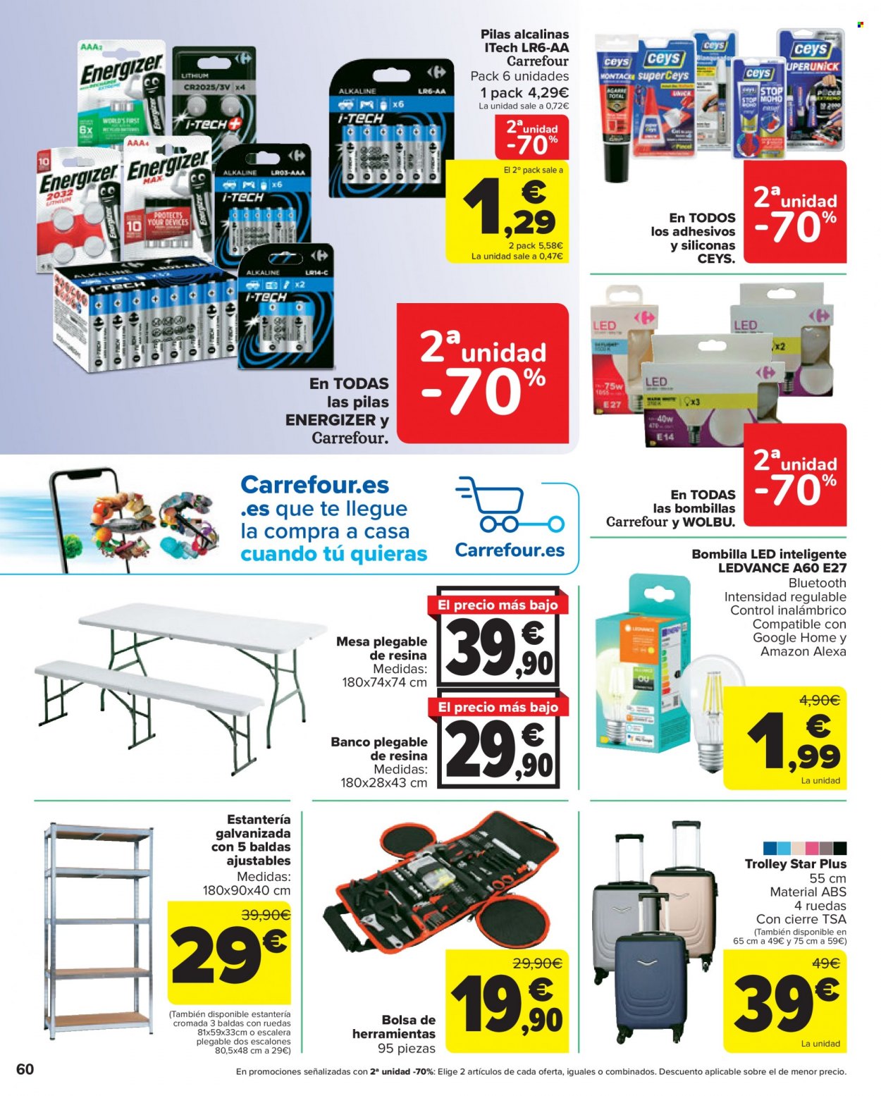 thumbnail - Folleto actual Carrefour - 02/12/22 - 14/12/22 - Ventas - bombilla, trolley, pila alcalina, mesa, mesa plegable, banco, bolsas de herramientas. Página 60.