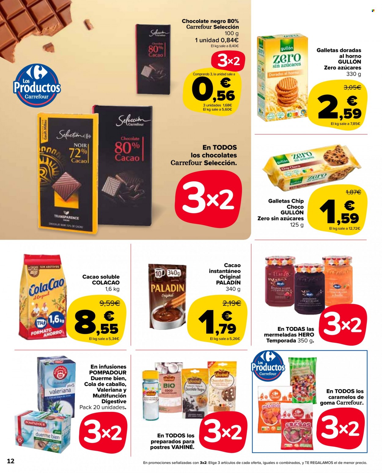 thumbnail - Folleto actual Carrefour - 02/12/22 - 14/12/22 - Ventas - galletas, Gullón, cacao, Cola Cao, chocolate, chocolate negro. Página 12.