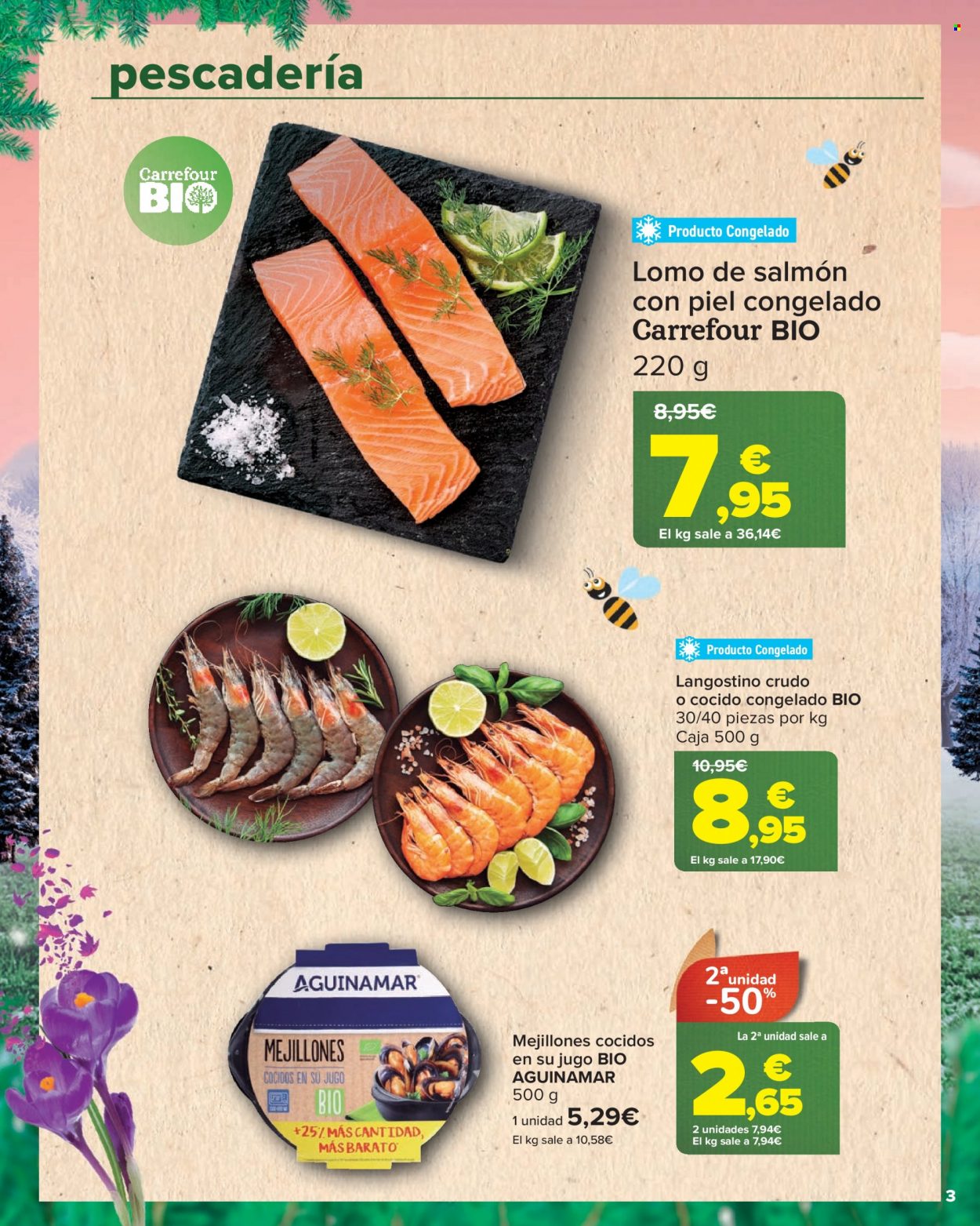 thumbnail - Folleto actual Carrefour - 27/01/23 - 13/02/23 - Ventas - langostino, mejillones, salmón, pescado, filete de salmón, filete de pescado, mejillones en lata. Página 3.