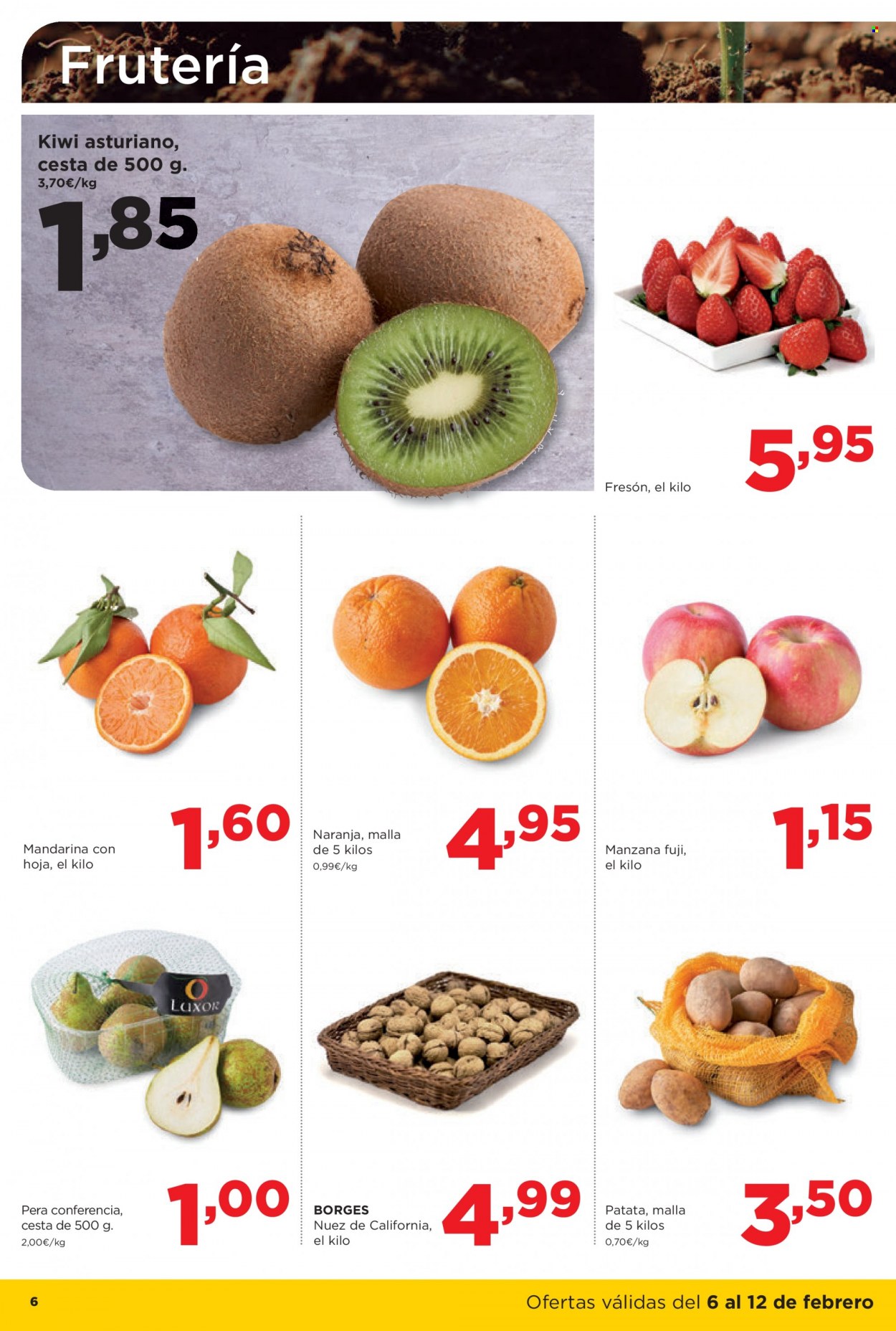 thumbnail - Folleto actual Alimerka - 06/02/23 - 12/02/23 - Ventas - kiwi, fresa, mandarina, naranja, manzanas, pera, nueces, patatas. Página 6.