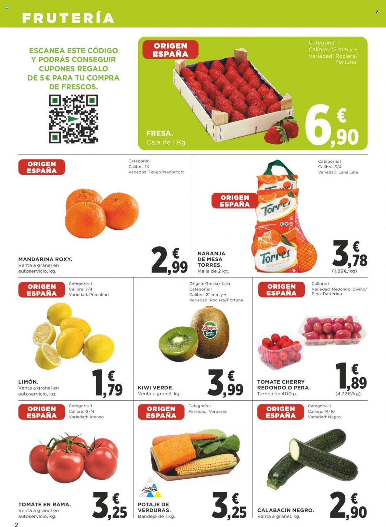 thumbnail - Folleto actual Supercor supermercados - 09/02/23 - 22/02/23 - Ventas - kiwi, fresa, limón, mandarina, tomate, calabacín, tomate cherry. Página 2.