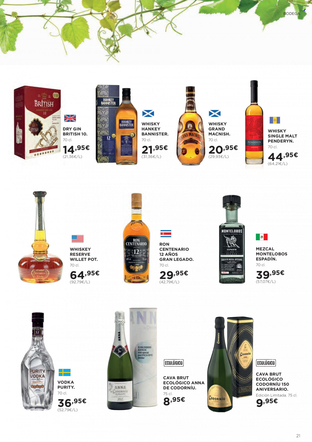 thumbnail - Folleto actual Hipercor - 02/03/23 - 31/03/23 - Ventas - bebida alcohólica, brut, Cava, Cava Brut, vino espumoso, ron, bourbon, gin, vodka, whisky, London Dry. Página 21.