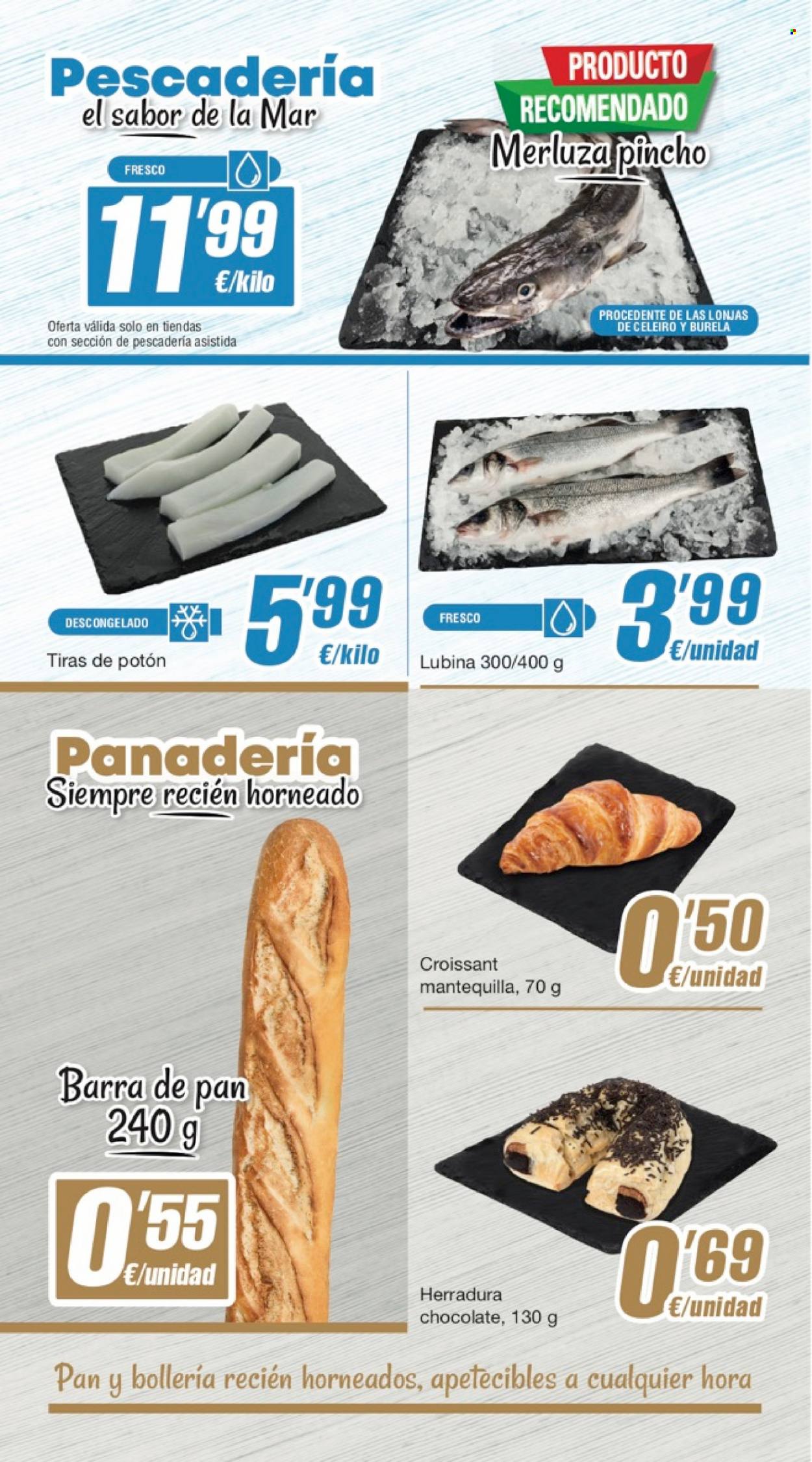 thumbnail - Folleto actual SPAR - 02/03/23 - 12/04/23 - Ventas - merluza, pescado, mariscos, potón, lubina, croissant, pastelería, baguette, barra de pan. Página 6.