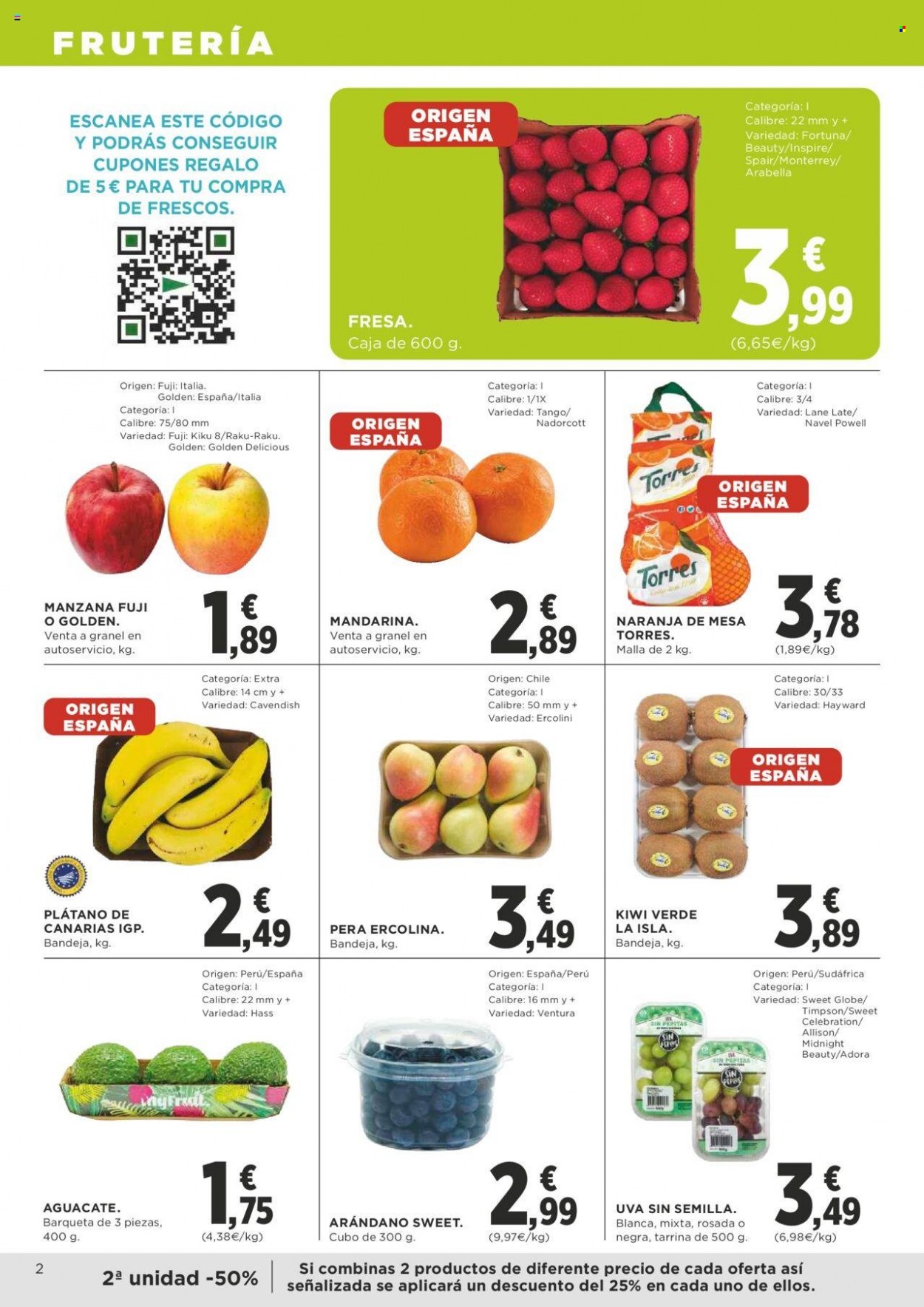 thumbnail - Folleto actual Supercor supermercados - 09/03/23 - 22/03/23 - Ventas - pera, uva, kiwi, aguacate, arándano, fresa, mandarina, manzanas. Página 2.