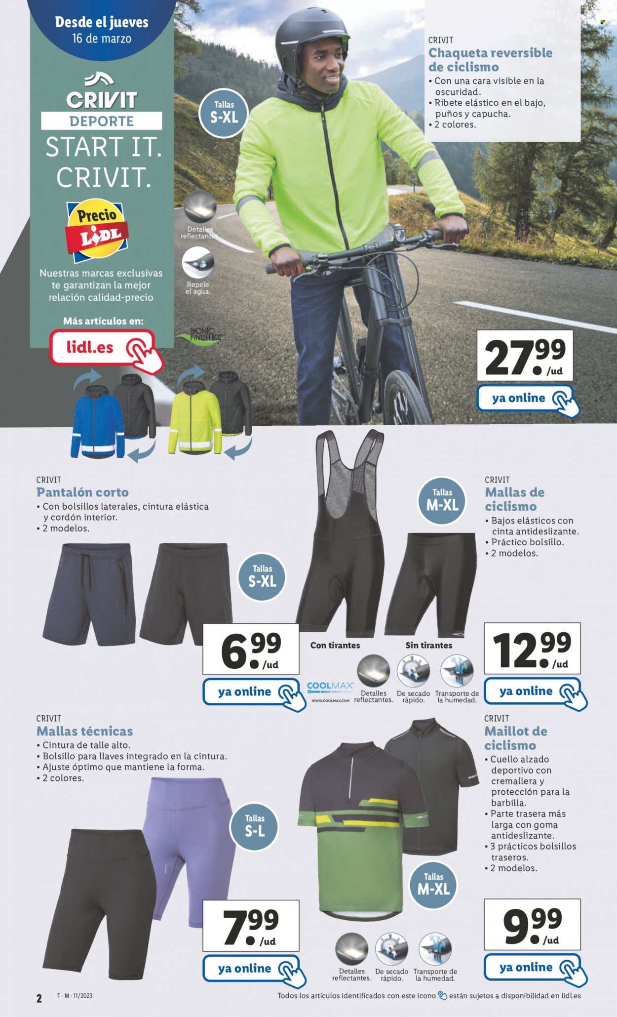 Folleto actual Lidl - 16/03/23 - 22/03/23 - Ventas - chaqueta, Crivit, pantalón corto, cinta antideslizante, mallas, maillot. Página 2.