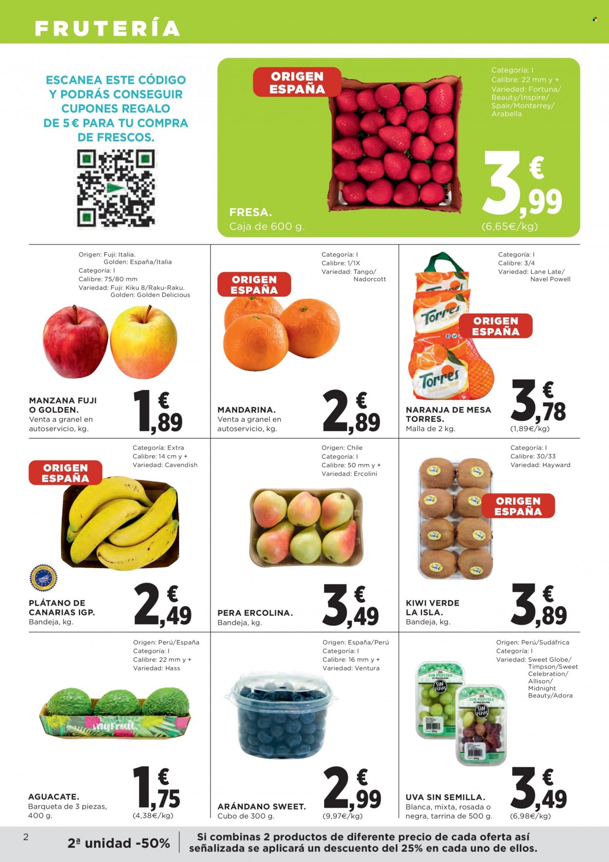 thumbnail - Folleto actual Hipercor - 09/03/23 - 22/03/23 - Ventas - pera, uva, kiwi, aguacate, arándano, fresa, mandarina, manzanas. Página 2.