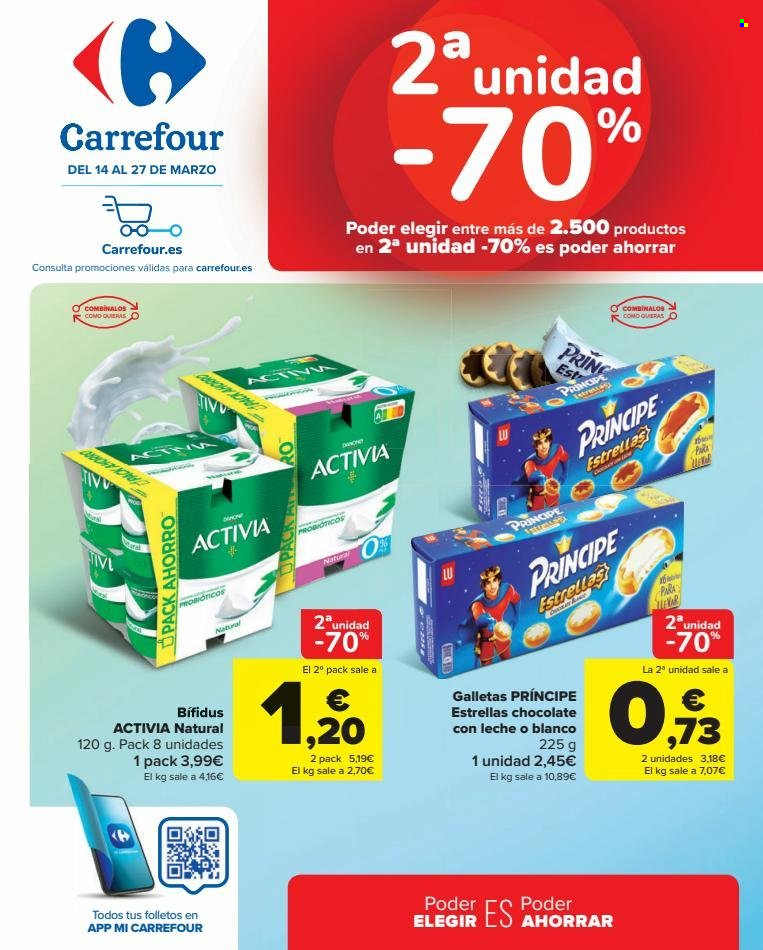 thumbnail - Folleto actual Carrefour - 14/03/23 - 27/03/23 - Ventas - Activia, bífidus, yogur, galletas. Página 1.