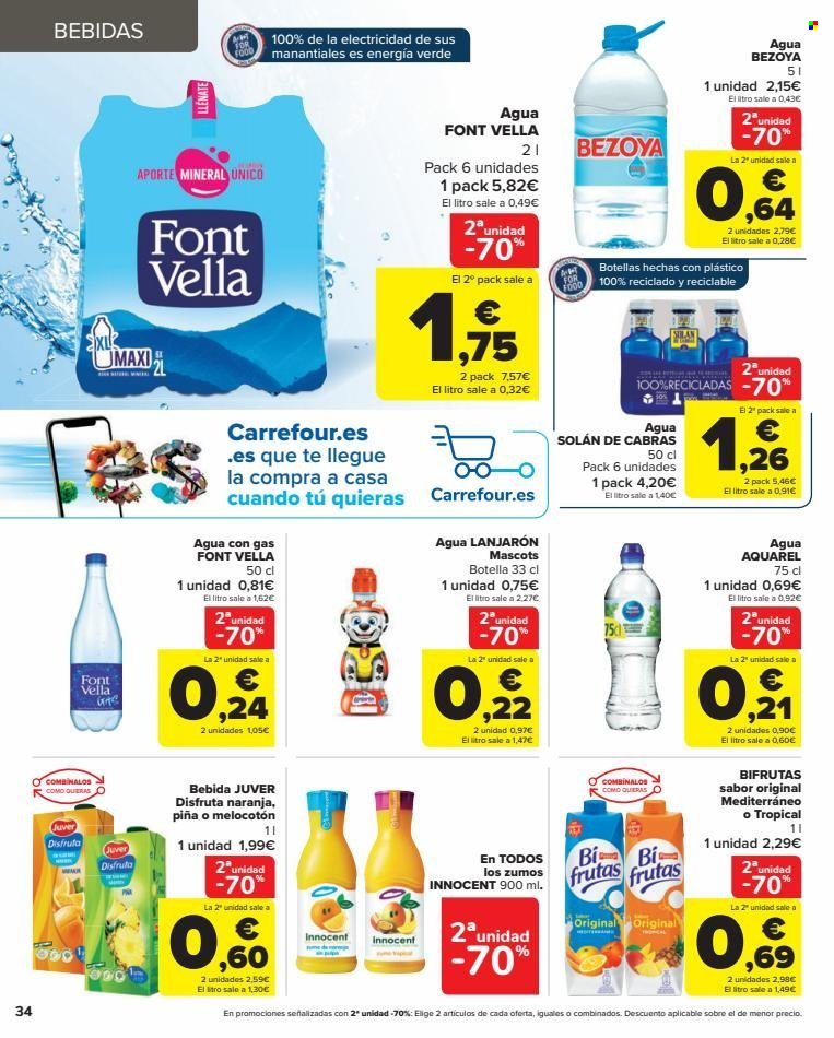 thumbnail - Folleto actual Carrefour - 14/03/23 - 27/03/23 - Ventas - agua, Font Vella, agua mineral, bebida, Juver, zumo, bebida de leche. Página 36.