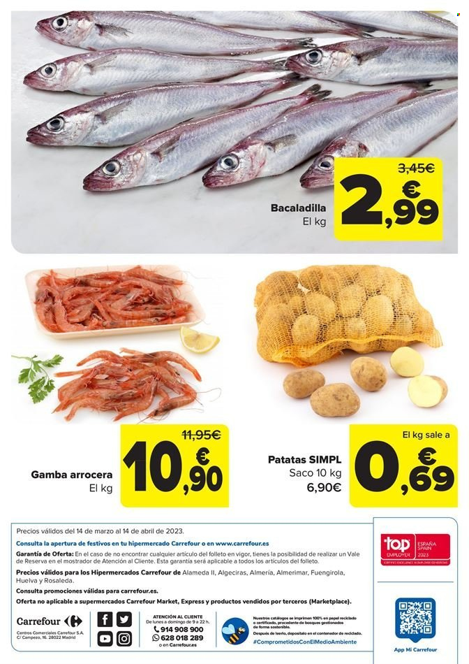 thumbnail - Folleto actual Carrefour - 14/03/23 - 14/04/23 - Ventas - papa, patatas, gambas, mariscos, bacalao, pescado. Página 10.