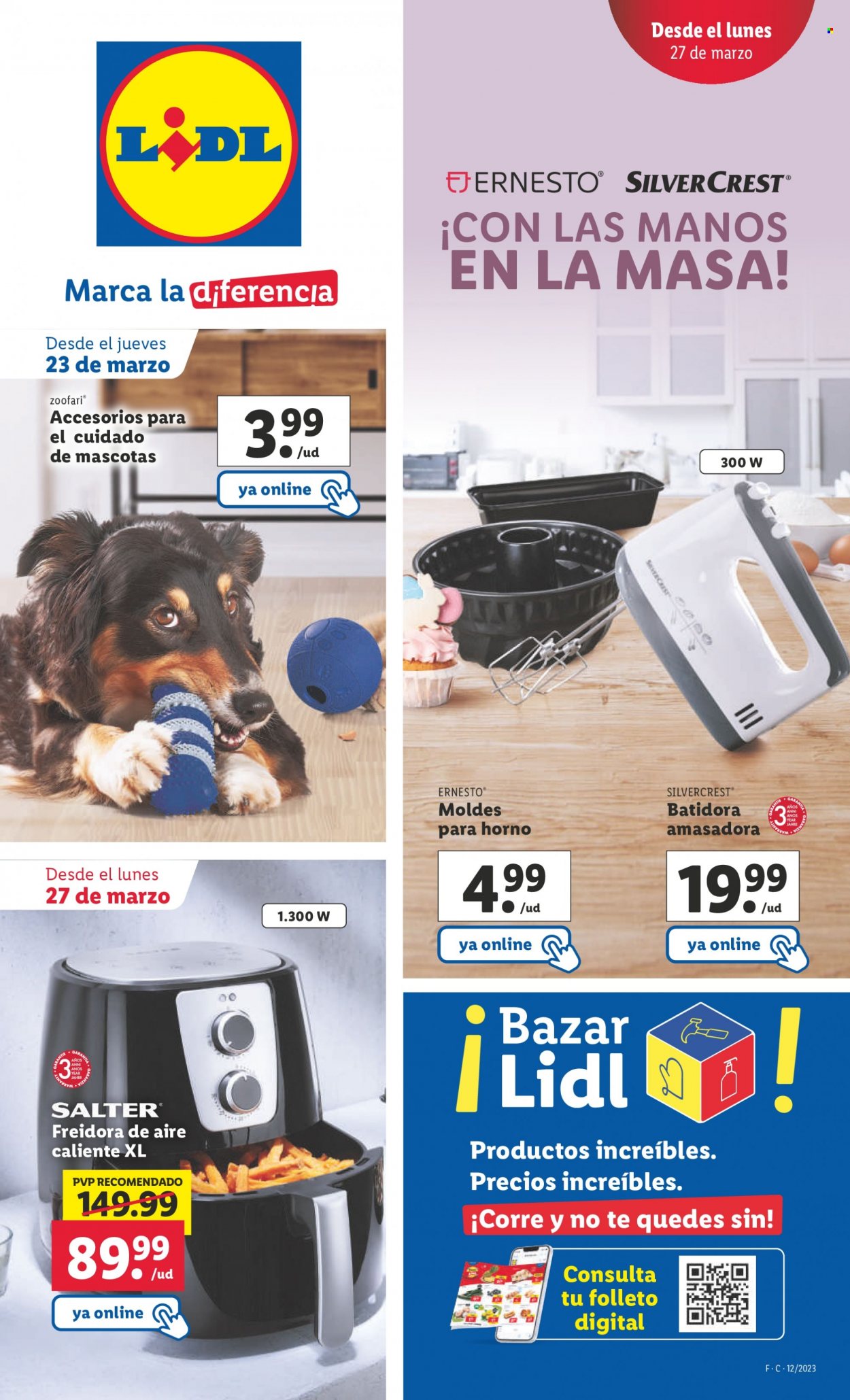thumbnail - Folleto actual Lidl - 23/03/23 - 29/03/23 - Ventas - suministros para mascota, molde, amasadora, batidora, Silvercrest, freidora, freidora de aire. Página 1.