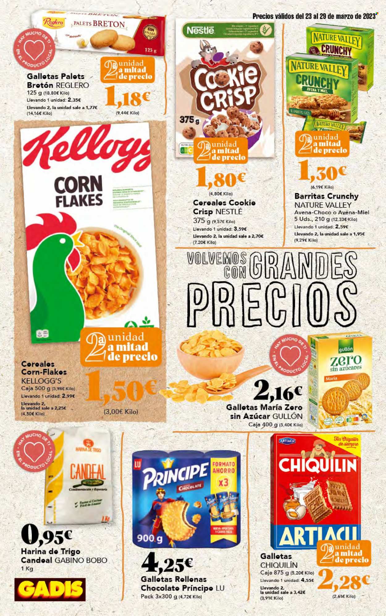 thumbnail - Folleto actual Gadis - 23/03/23 - 29/03/23 - Ventas - Gullón, Nestlé, galletas, harina, harina de trigo, Kellogg's, corn flakes. Página 16.