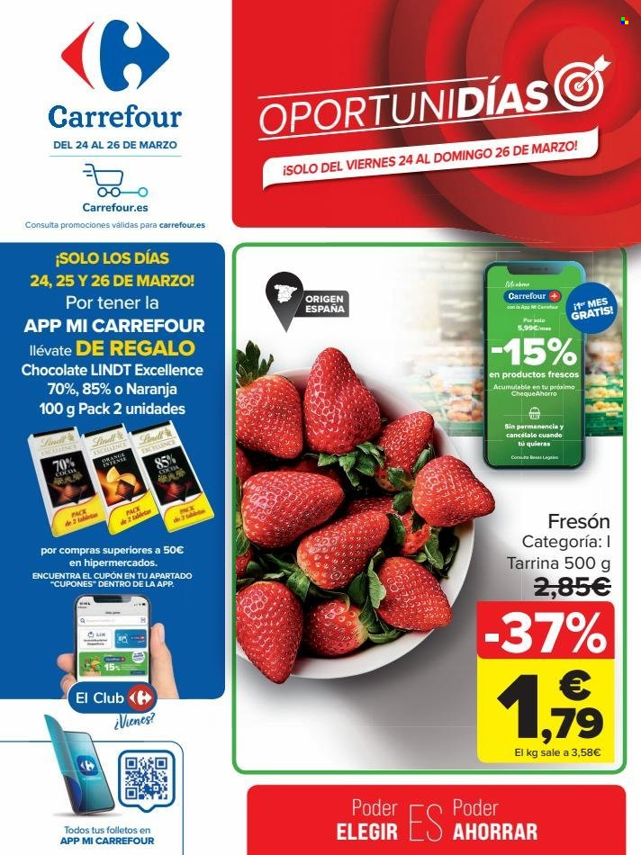 thumbnail - Folleto actual Carrefour - 24/03/23 - 26/03/23 - Ventas - tablet, chocolate, Lindt. Página 1.