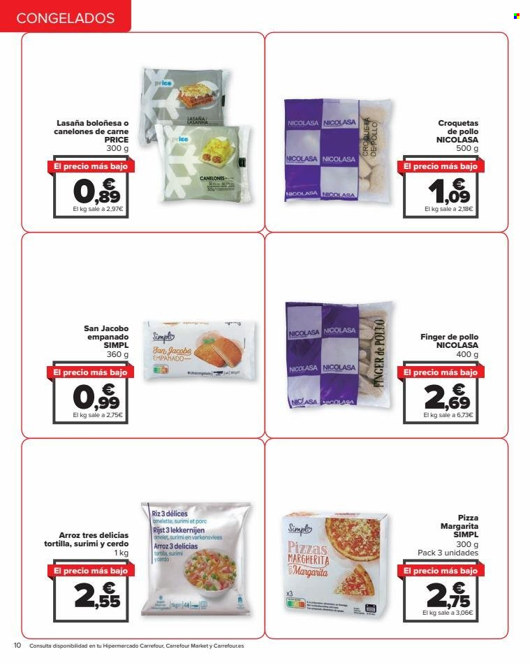 thumbnail - Folleto actual Carrefour - 24/03/23 - 21/06/23 - Ventas - canelón, lasaña, palitos de pollo, plato terminado, pizza, croquetas. Página 10.