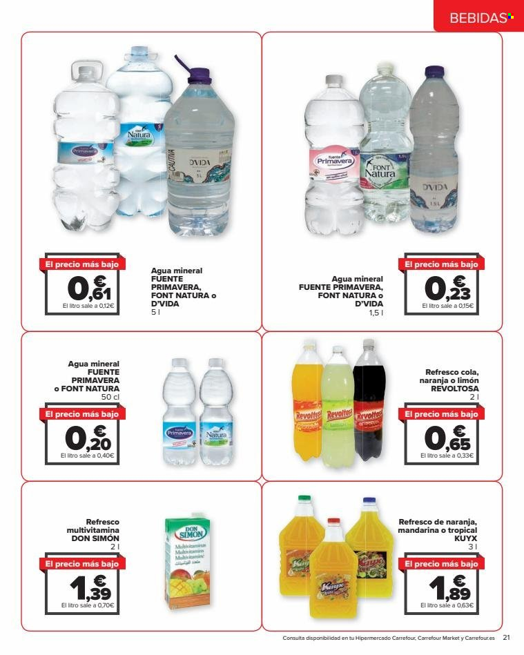 thumbnail - Folleto actual Carrefour - 24/03/23 - 21/06/23 - Ventas - agua, agua mineral, bebida, refresco, Don Simón. Página 21.