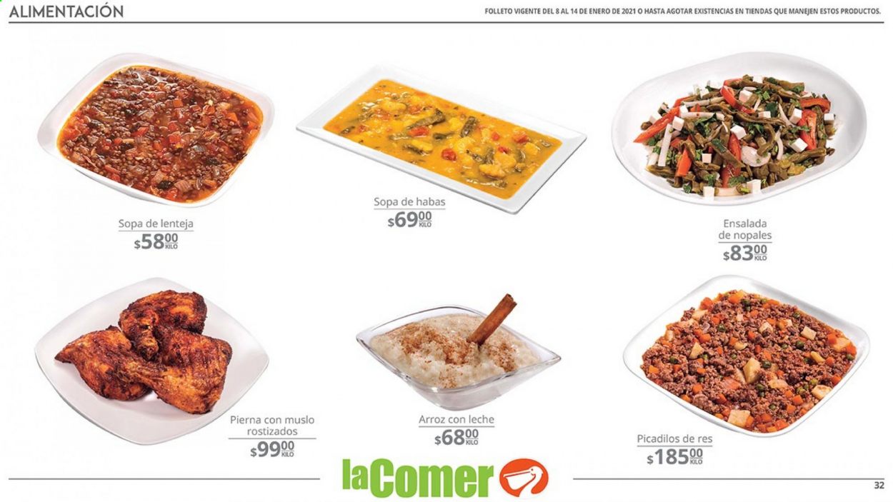 thumbnail - Folleto actual La Comer - 8.1.2021 - 14.1.2021 - Ventas - ensalada, sopa, arroz con leche, lenteja. Página 32.
