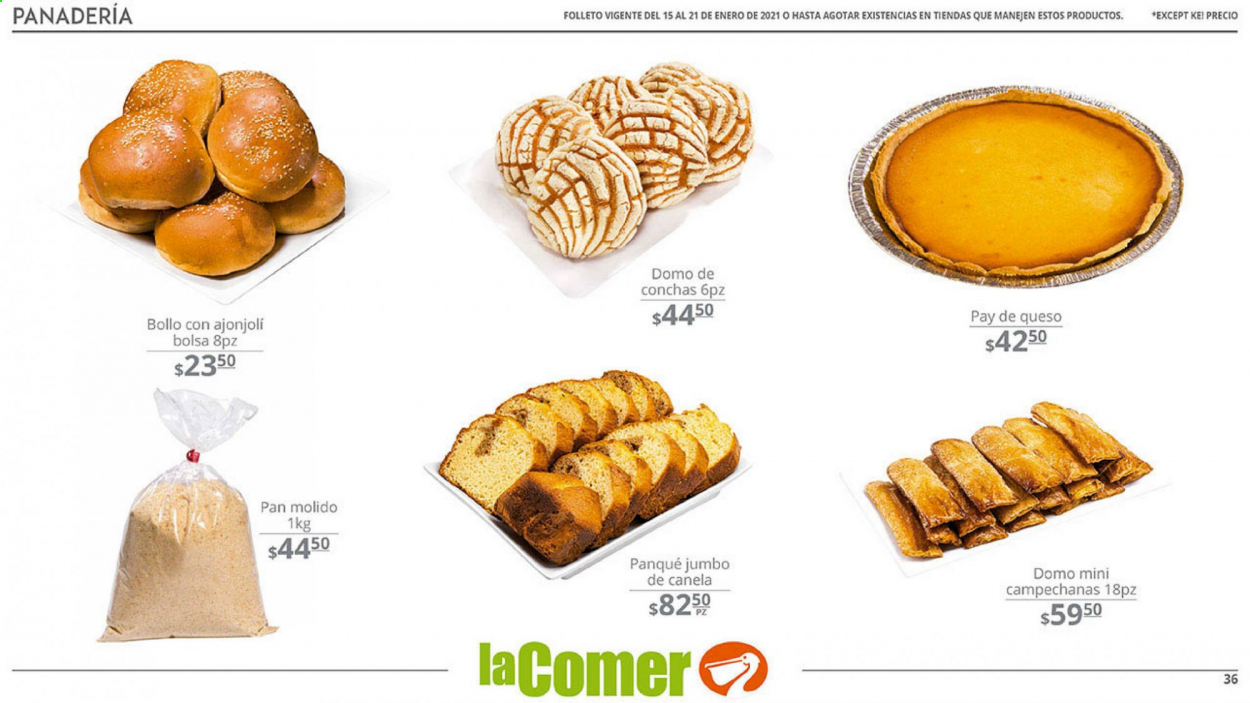 thumbnail - Folleto actual La Comer - 15.1.2021 - 21.1.2021 - Ventas - pan, queso, bolso. Página 36.