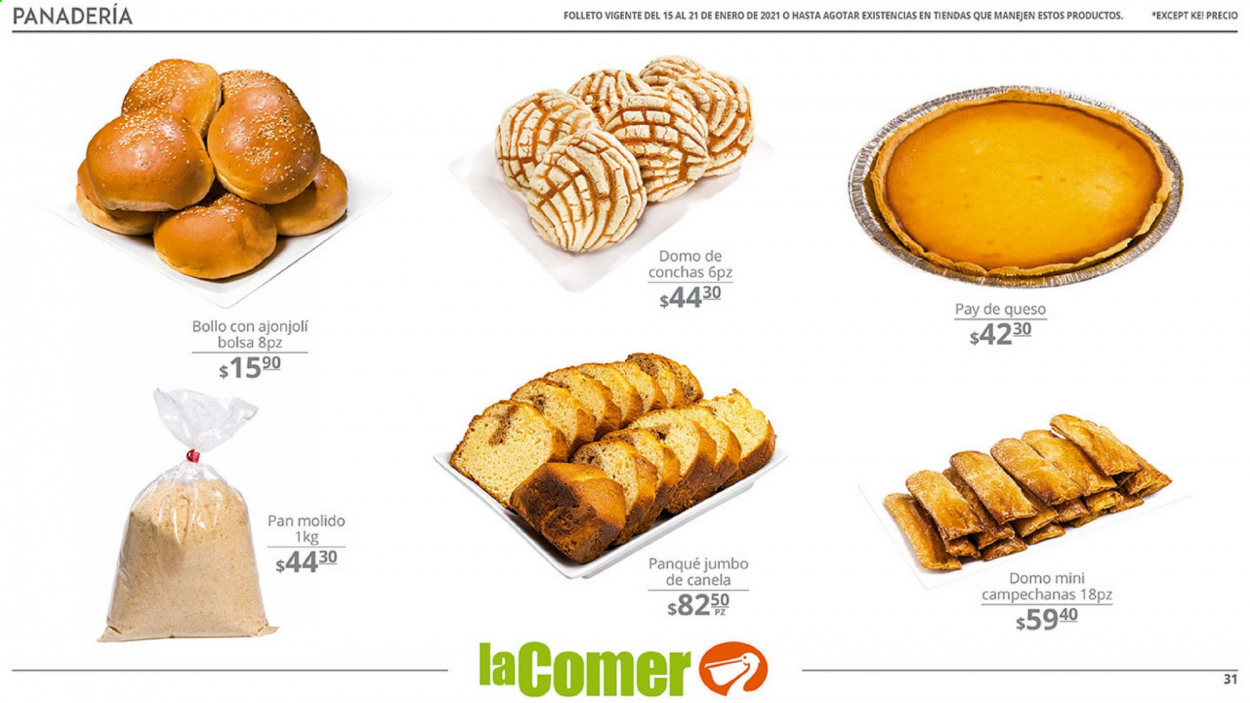 thumbnail - Folleto actual La Comer - 15.1.2021 - 21.1.2021 - Ventas - pan, queso, bolso. Página 31.