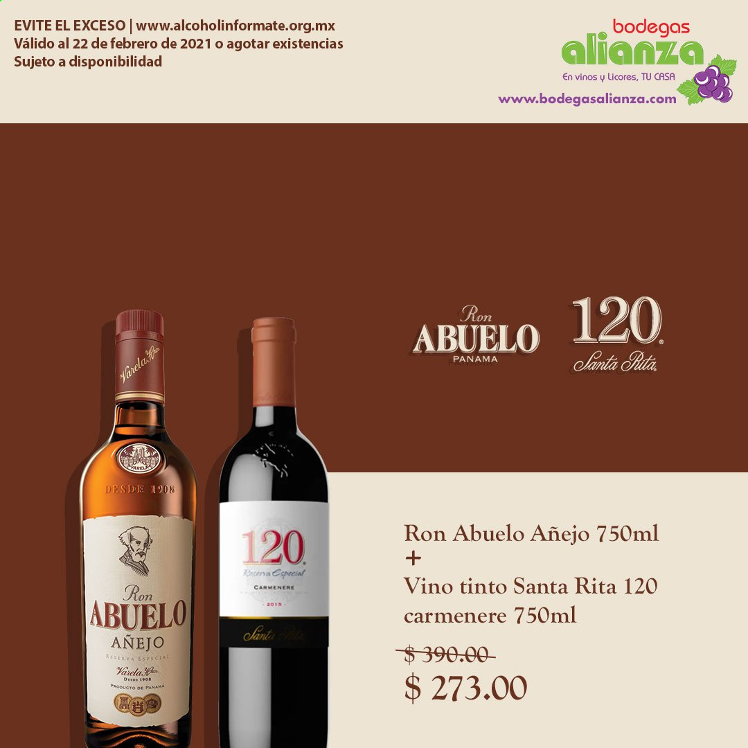 thumbnail - Folleto actual Bodegas Alianza - 17.2.2021 - 22.2.2021 - Ventas - vino, vino tinto, ron. Página 1.