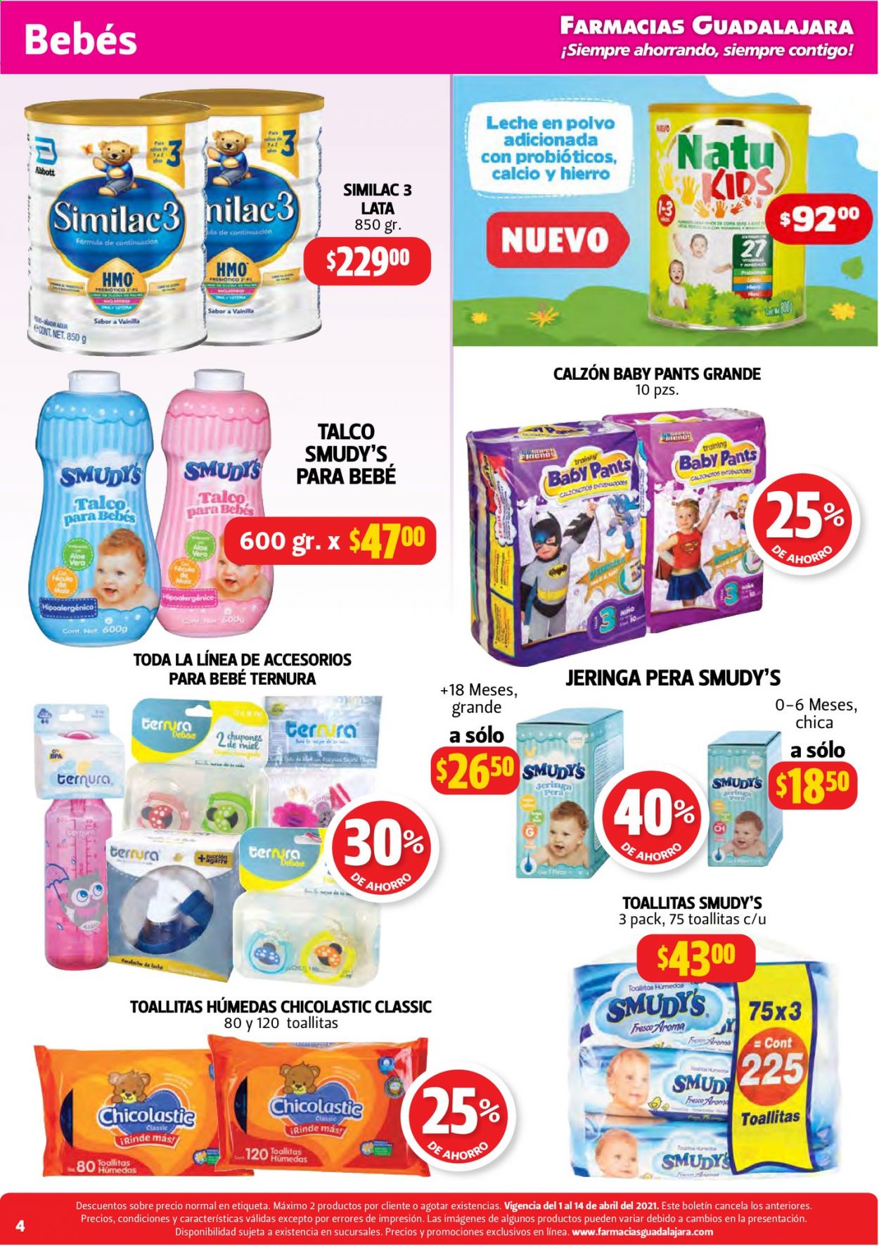 thumbnail - Folleto actual Farmacias Guadalajara - 1.4.2021 - 14.4.2021 - Ventas - pera, toallitas, toallas húmedas, leche, leche en polvo, leche infantil, pañales. Página 4.