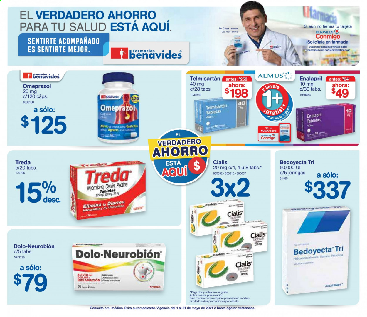 thumbnail - Folleto actual Farmacias Benavides - 1.5.2021 - 31.5.2021 - Ventas - Omeprazol, Telmisartan. Página 1.