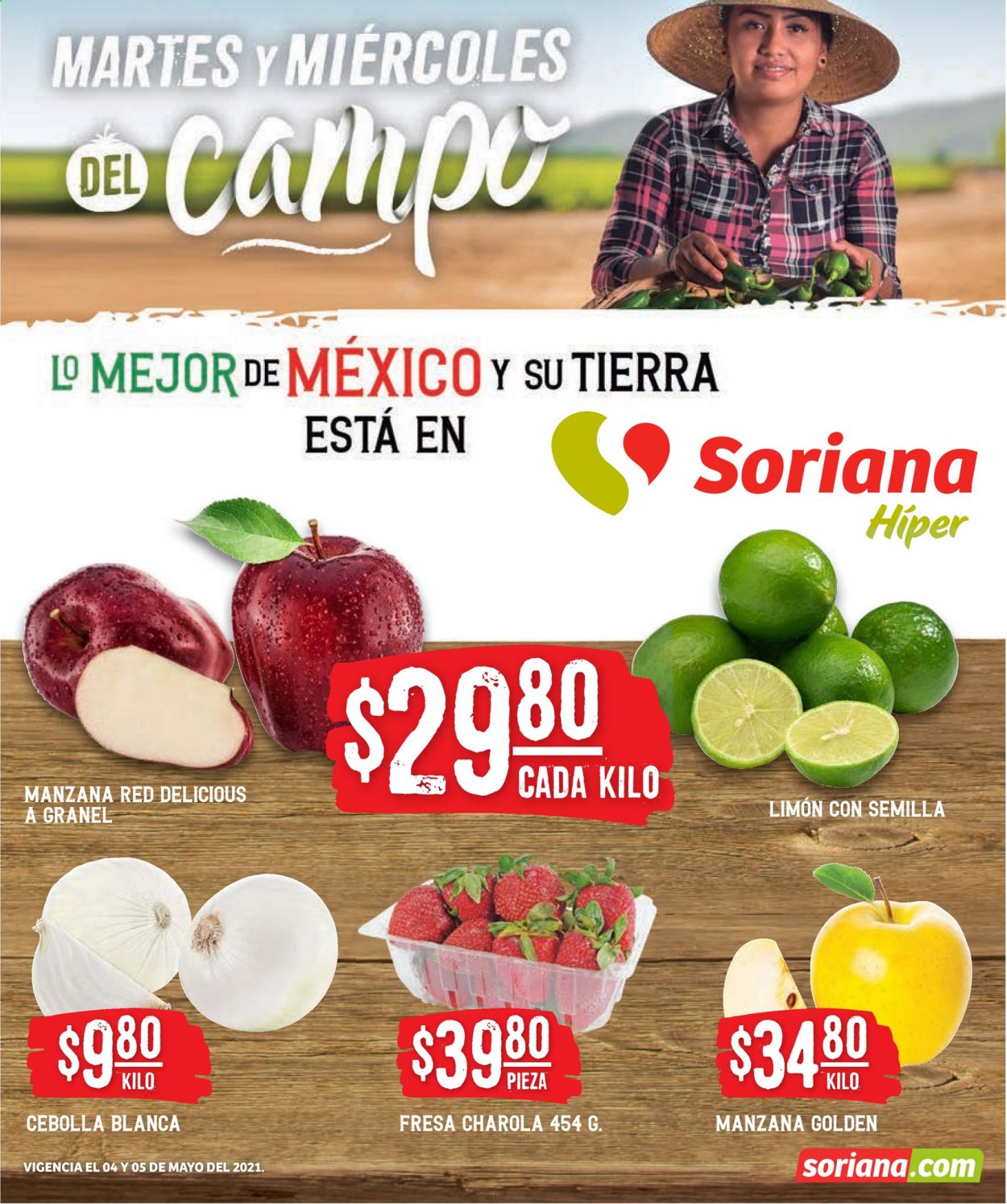 thumbnail - Folleto actual Soriana Híper - 4.5.2021 - 5.5.2021 - Ventas - fresa, manzanas, cebolla. Página 1.