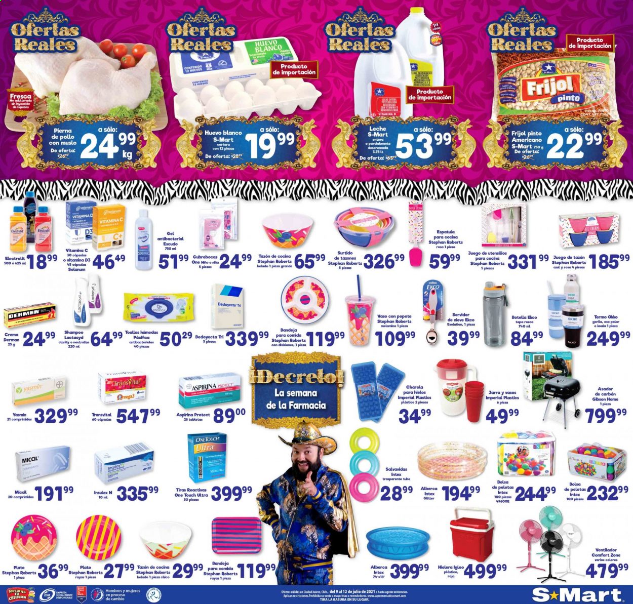 thumbnail - Folleto actual S-Mart - 9.7.2021 - 12.7.2021 - Ventas - pollo, leche, huevo, frijol, toallas húmedas, Lactacyd, crema, espátula, jarra, plato, tazón, Aspirina. Página 1.