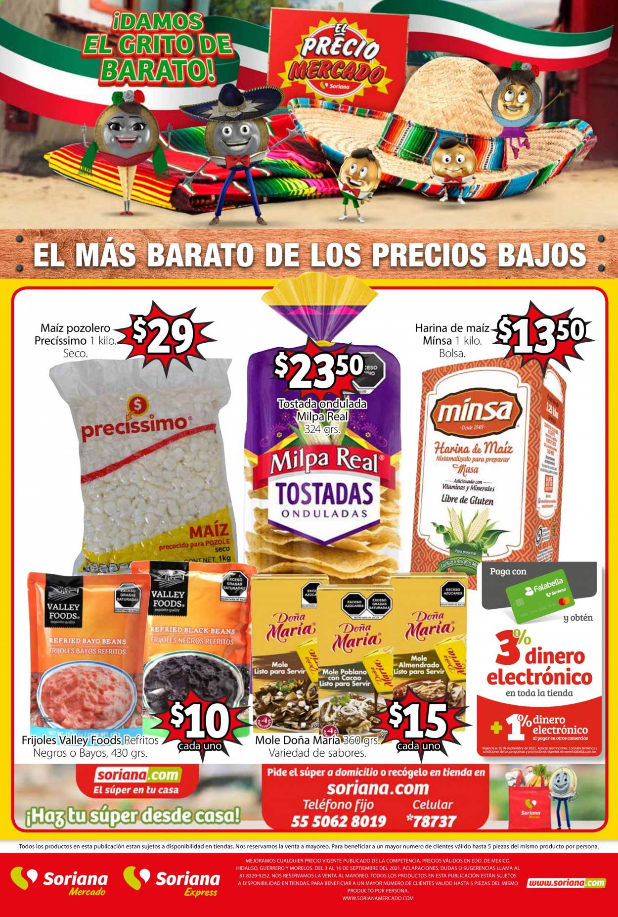 thumbnail - Folleto actual Soriana - 3.9.2021 - 16.9.2021 - Ventas - harina, harina de maíz, frijol, bolso. Página 1.