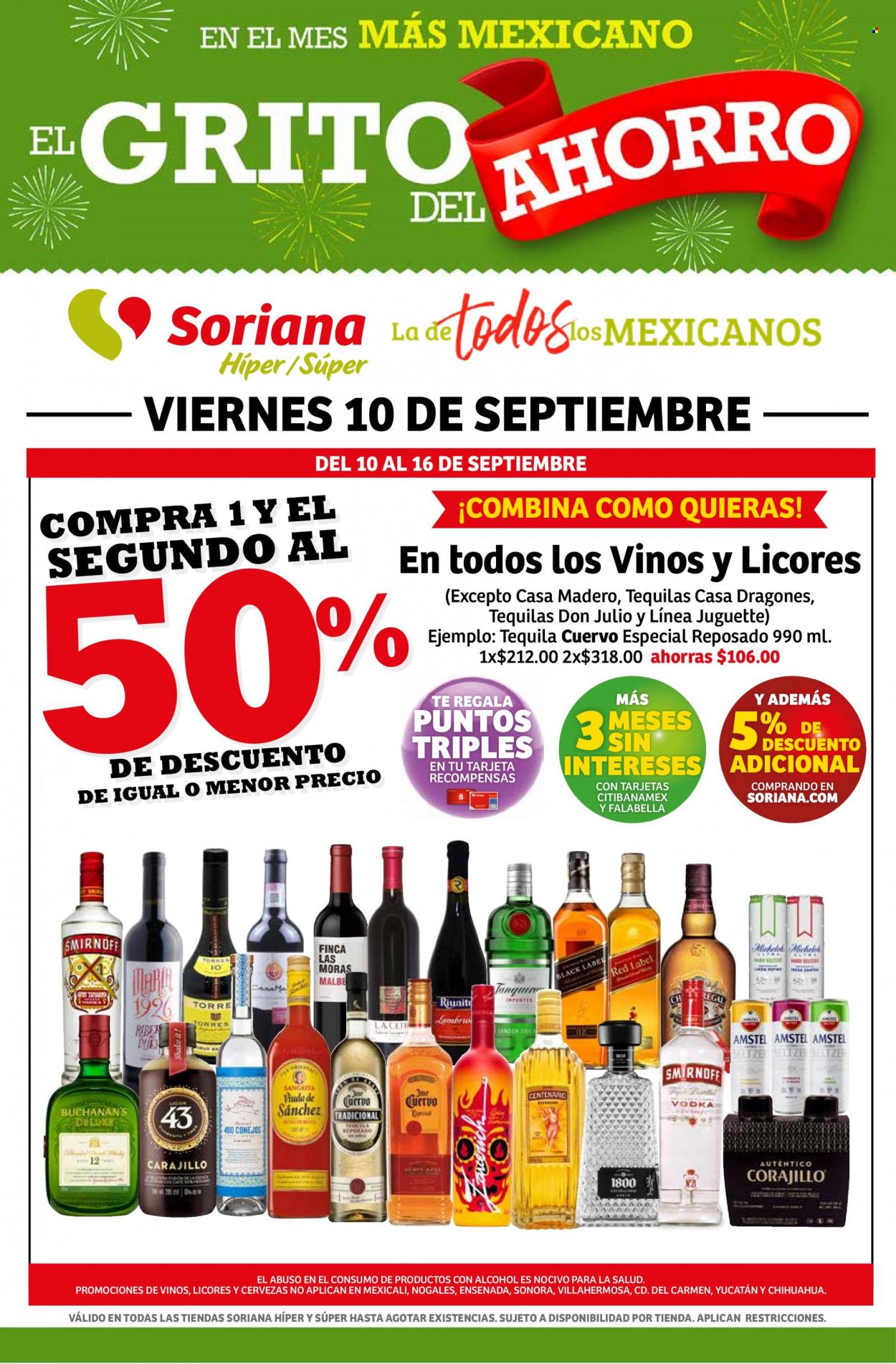 thumbnail - Folleto actual Soriana - 10.9.2021 - 19.9.2021 - Ventas - tequila, Don Julio, Dragones. Página 2.
