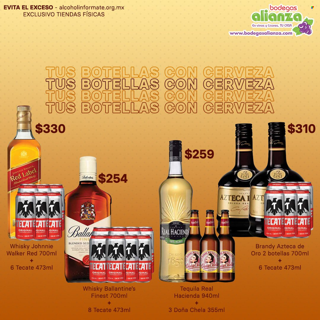 thumbnail - Folleto actual Bodegas Alianza - 11.9.2021 - 19.9.2021 - Ventas - cerveza, Ballantine's, brandy, Johnnie Walker, tequila, whisky, Red Label. Página 1.