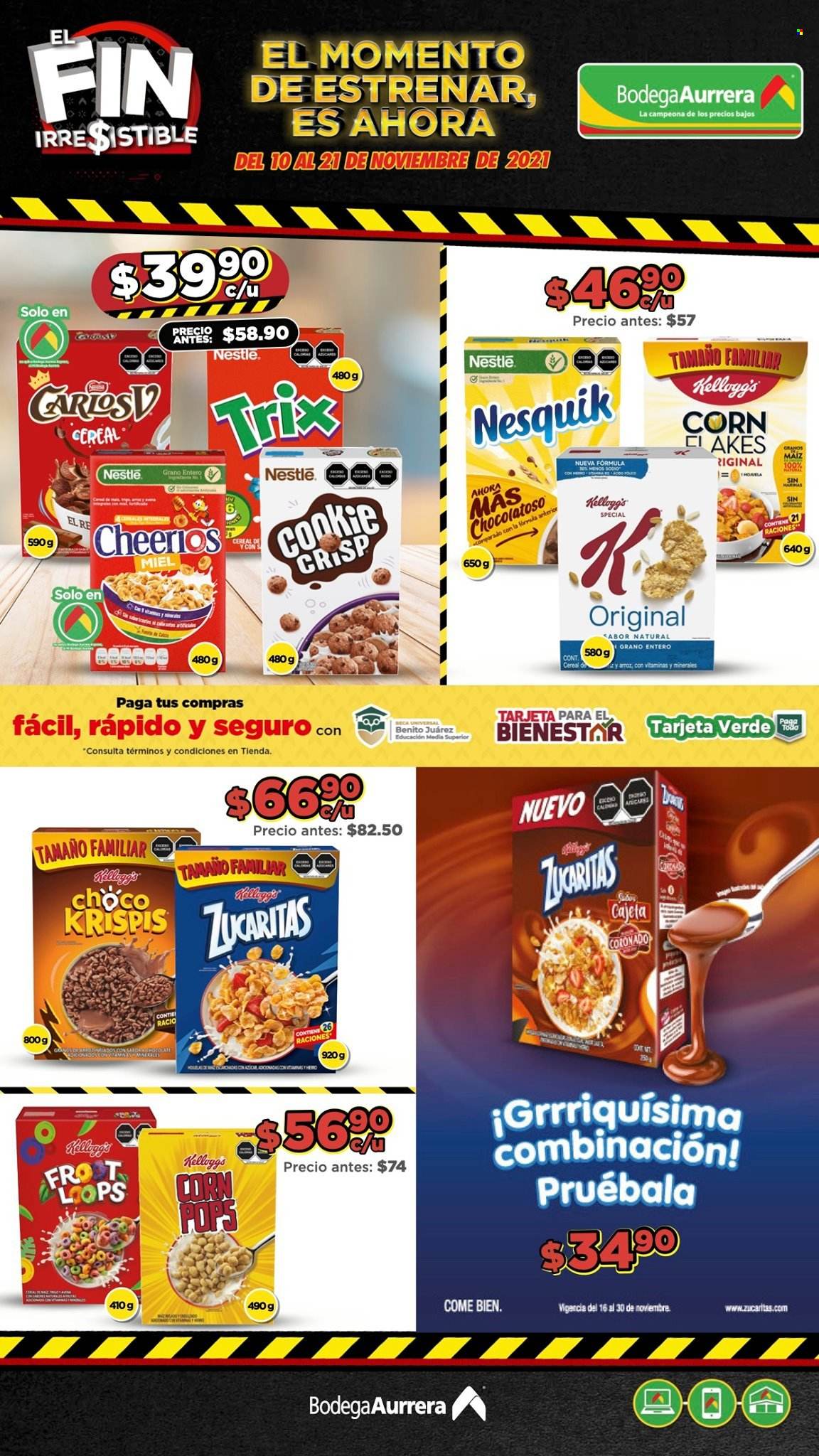 thumbnail - Folleto actual Bodega Aurrerá - 10.11.2021 - 21.11.2021 - Ventas - Nestlé, Nesquik, cereales, Kellogg's. Página 24.