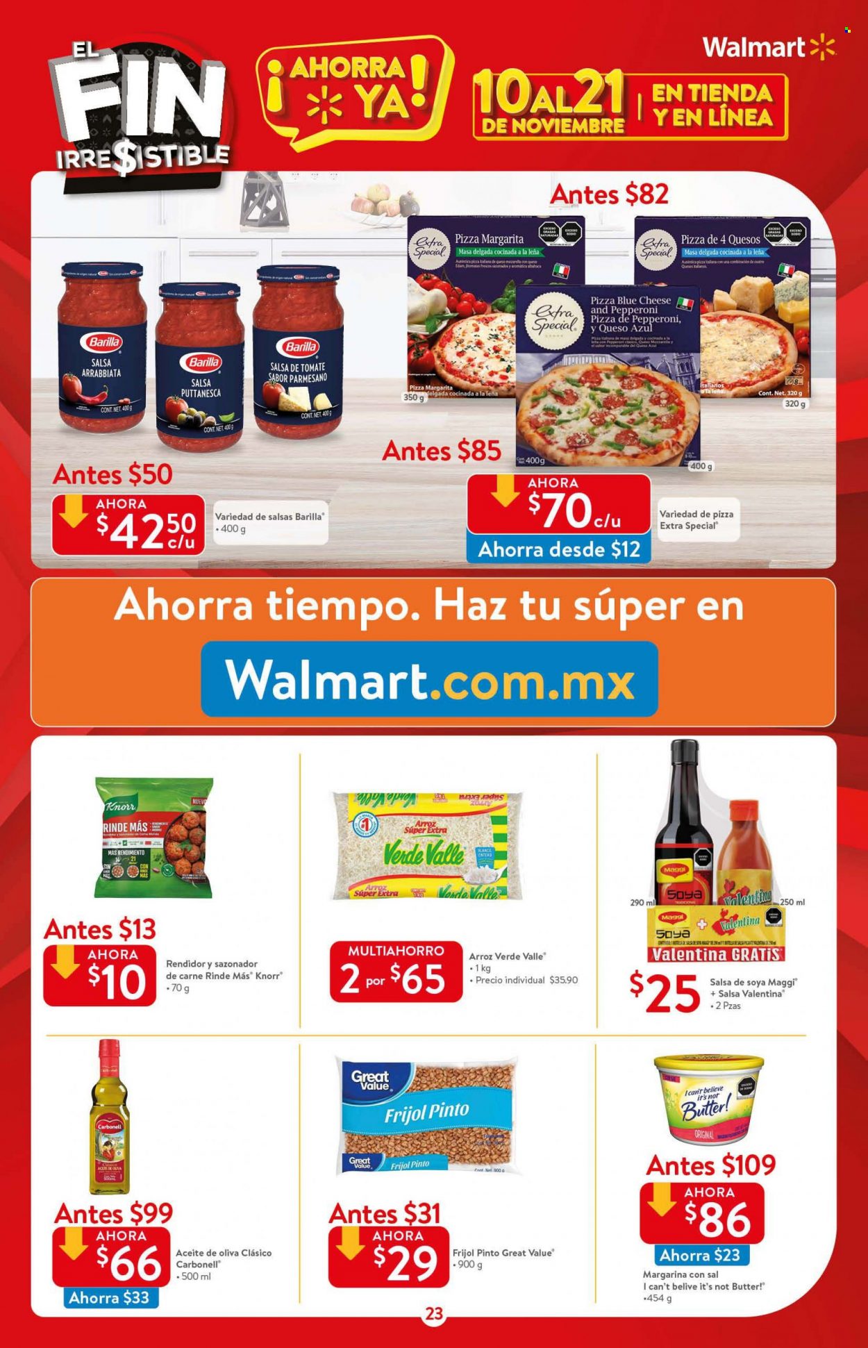 thumbnail - Folleto actual Walmart - 10.11.2021 - 21.11.2021 - Ventas - Knorr, Maggi, Margarita, queso azul, margarina, Carbonell, frijol, arroz, sazonador, aceite de oliva. Página 23.
