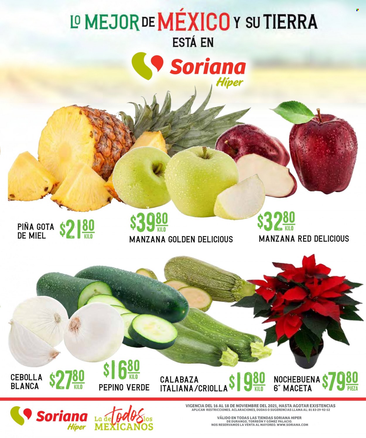 thumbnail - Folleto actual Soriana Híper - 16.11.2021 - 18.11.2021 - Ventas - piña, manzanas, cebolla, calabacín, pepino. Página 3.