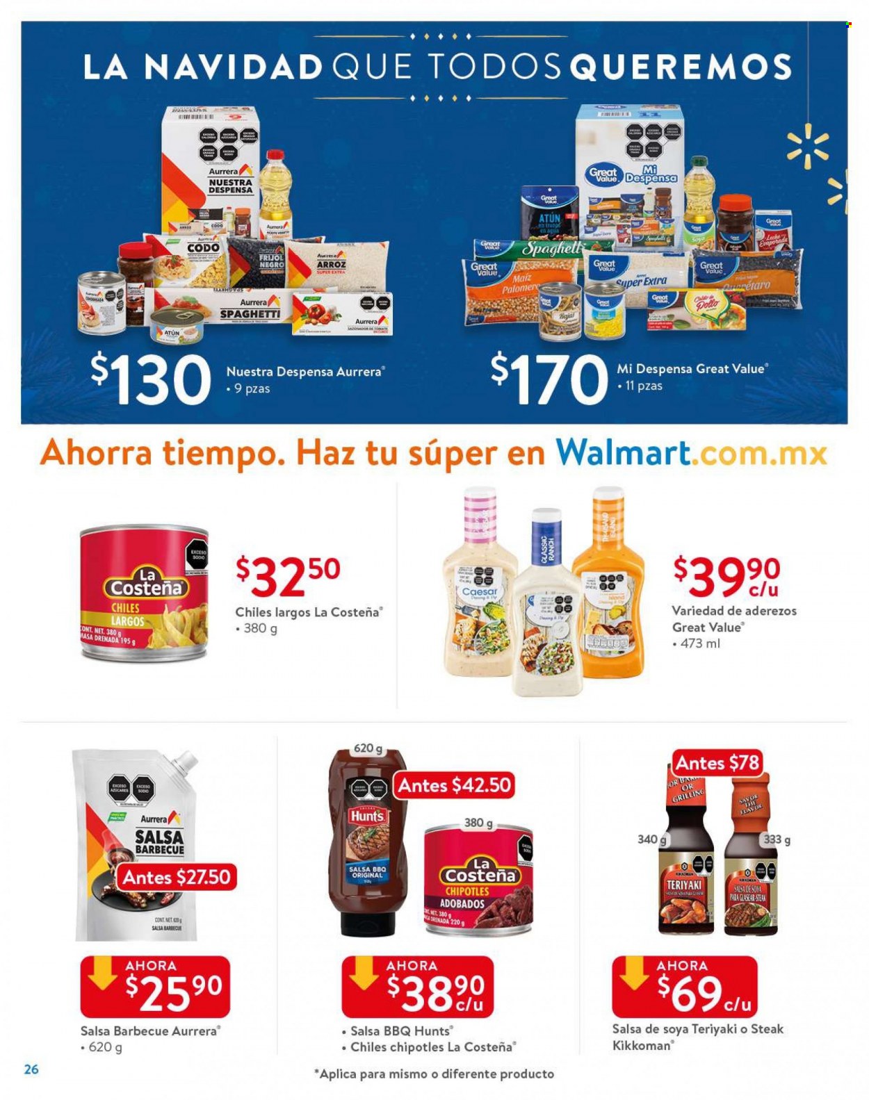 thumbnail - Folleto actual Walmart - 22.11.2021 - 16.12.2021 - Ventas - pollo, atún, espagueti, leche, frijol, arroz, salsa, Kikkoman, teriyaki. Página 26.