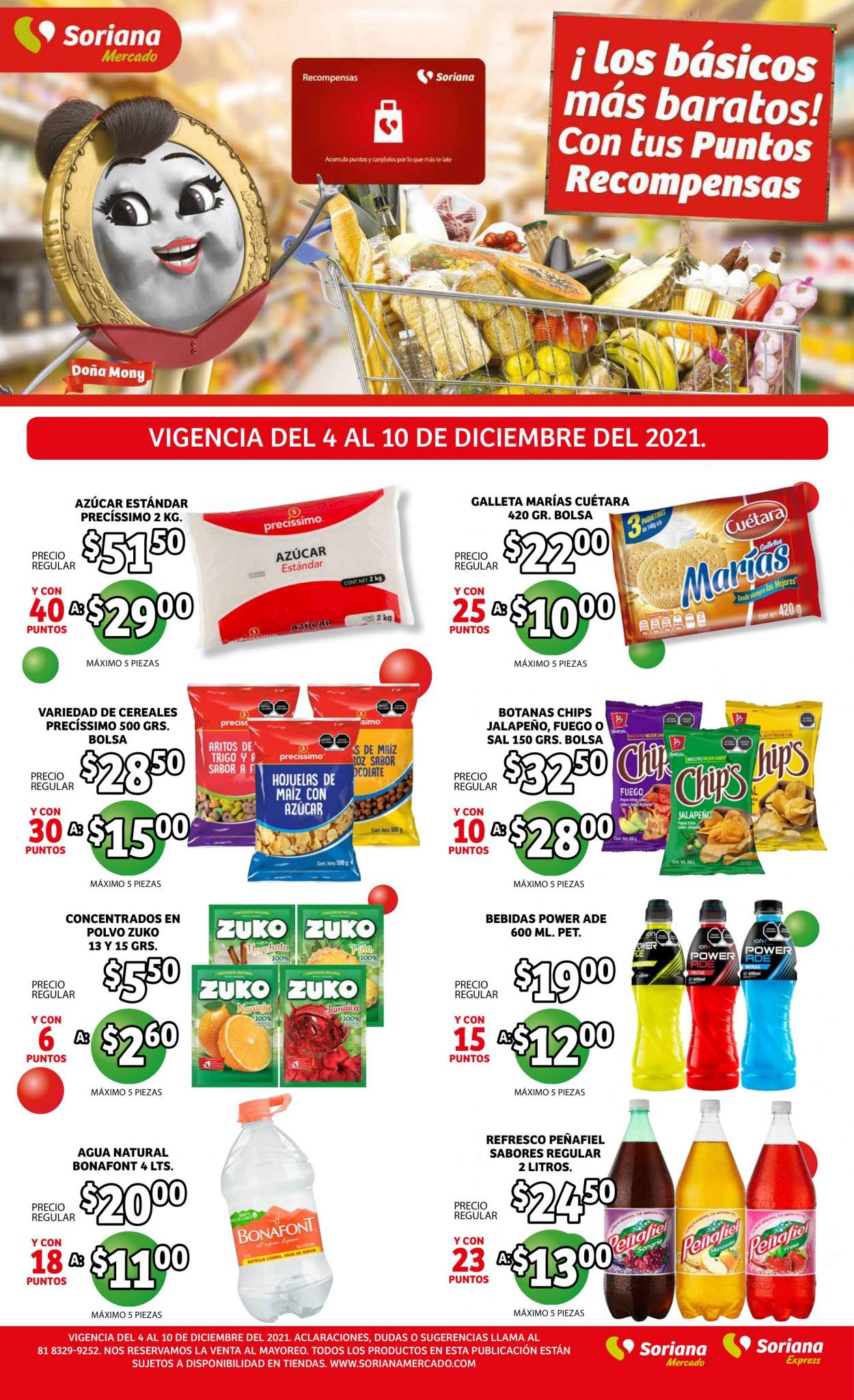 thumbnail - Folleto actual Soriana - 4.12.2021 - 10.12.2021 - Ventas - galletas, chips, azúcar, sal, refresco, bebida, agua natural, bolso. Página 2.