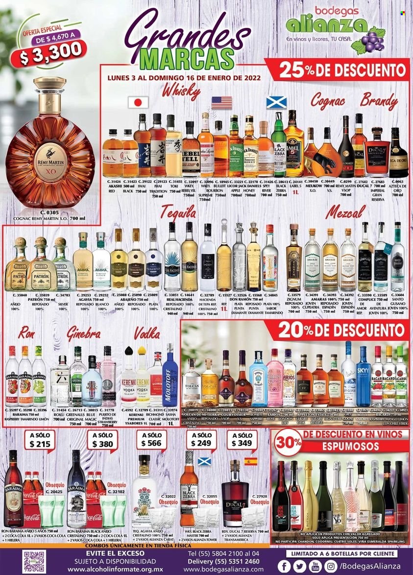 thumbnail - Folleto actual Bodegas Alianza - 3.1.2022 - 16.1.2022 - Ventas - Gran Reserva, ron, bourbon, brandy, cognac, gin, ginebra, Jack Daniel’s, vodka. Página 1.