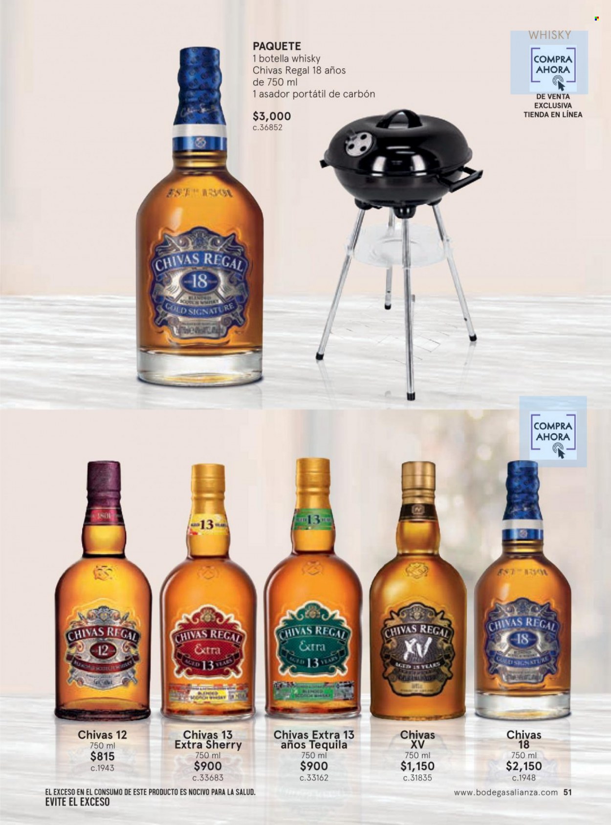 thumbnail - Folleto actual Bodegas Alianza - 1.11.2022 - 31.12.2022 - Ventas - bebida alcohólica, tequila, whisky, Chivas Regal. Página 55.