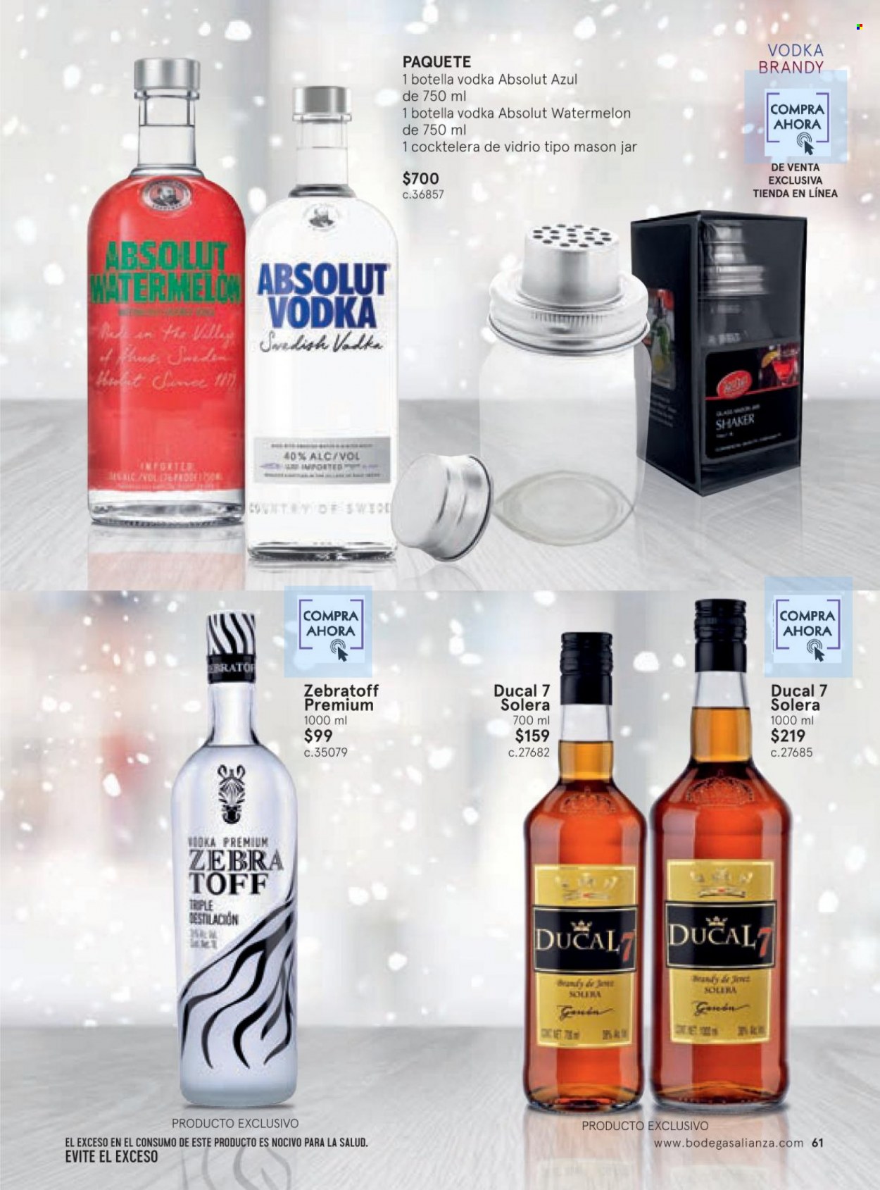 thumbnail - Folleto actual Bodegas Alianza - 1.11.2022 - 31.12.2022 - Ventas - bebida alcohólica, Absolut, brandy, vodka. Página 65.