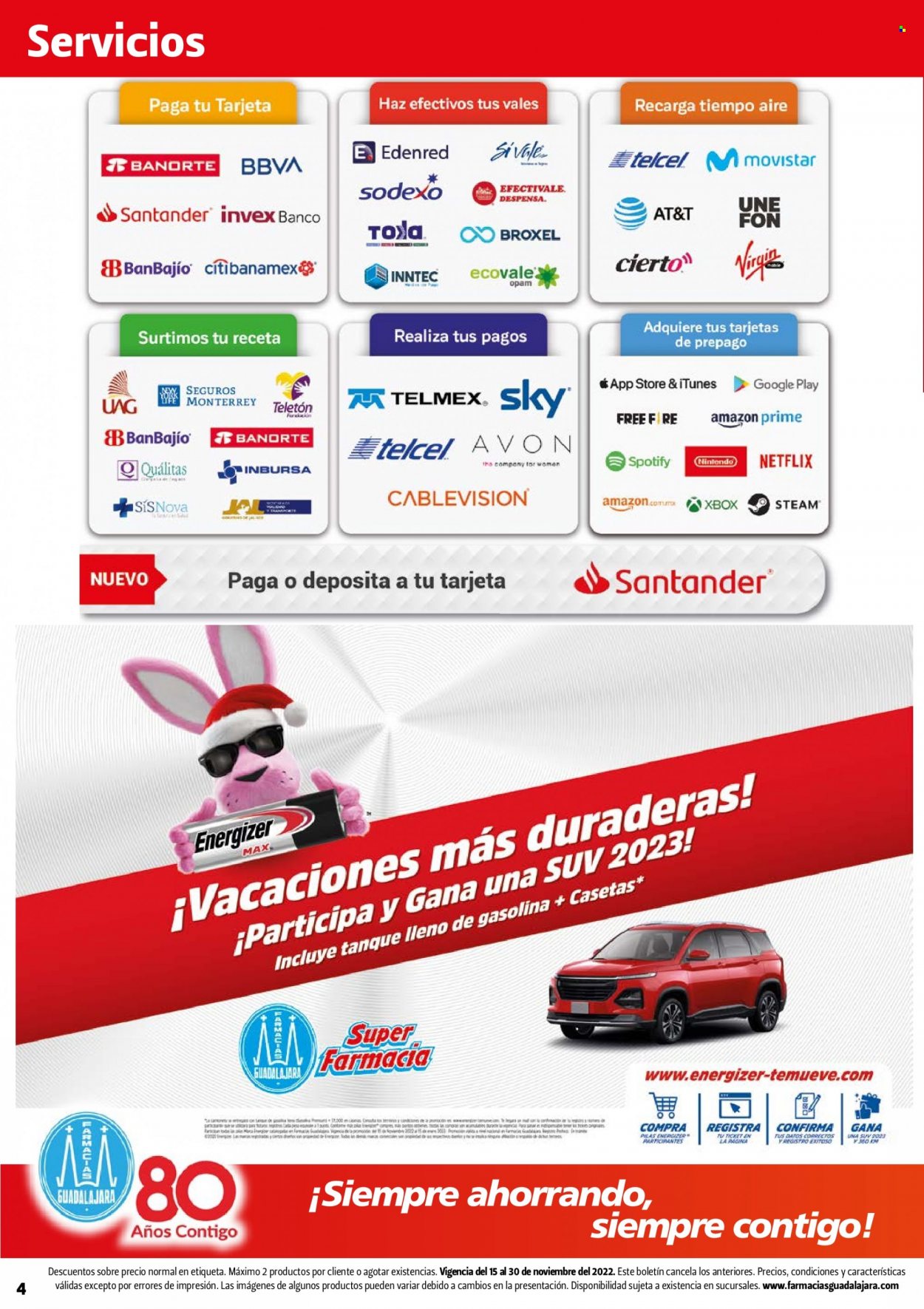 Folleto actual Farmacias Guadalajara - 15.11.2022 - 30.11.2022 - Ventas - Energizer, pila alcalina. Página 4.