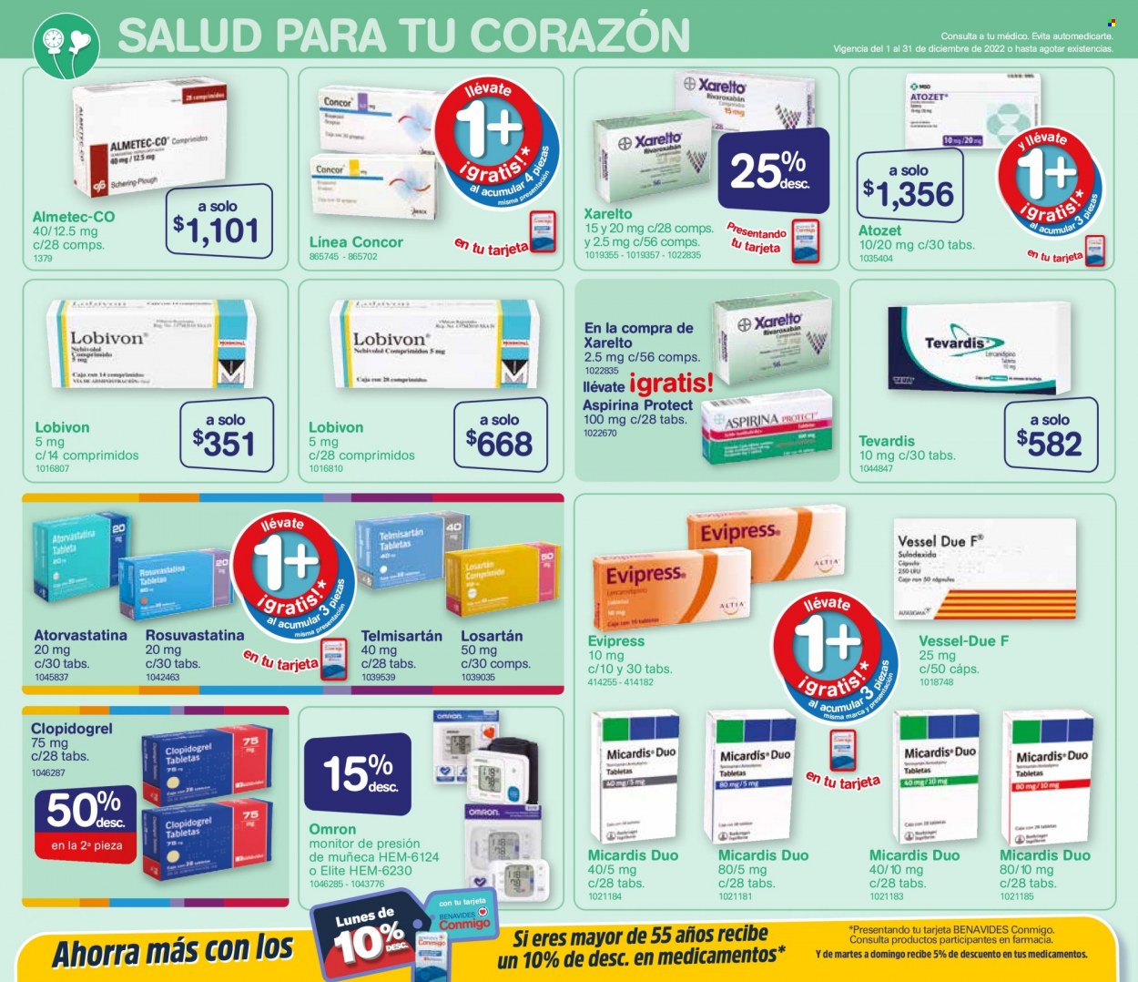 thumbnail - Folleto actual Farmacias Benavides - 1.12.2022 - 31.12.2022 - Ventas - monitor de presión, Aspirina, Telmisartan. Página 12.