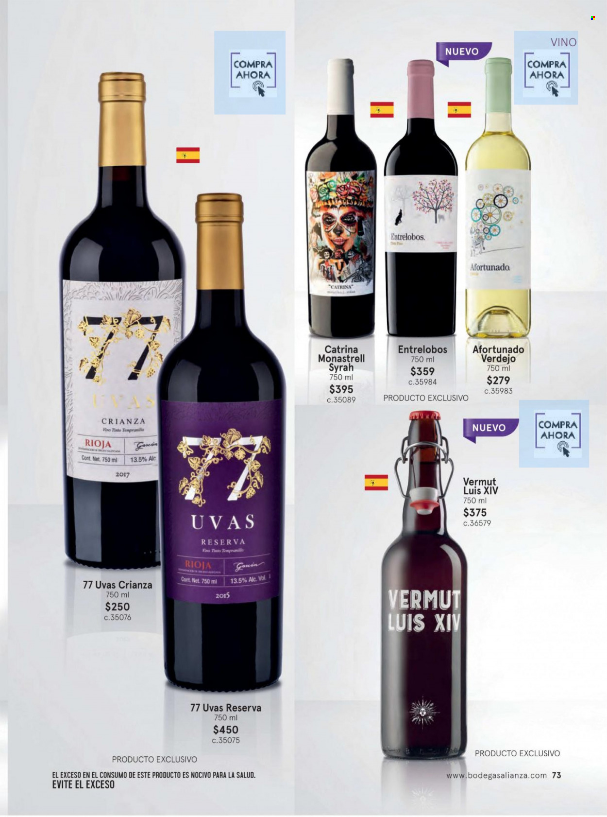 thumbnail - Folleto actual Bodegas Alianza - 1.1.2023 - 31.3.2023 - Ventas - bebida alcohólica, vino, Verdejo, vino tinto, Rioja, Crianza, Tempranillo, vermouth. Página 75.