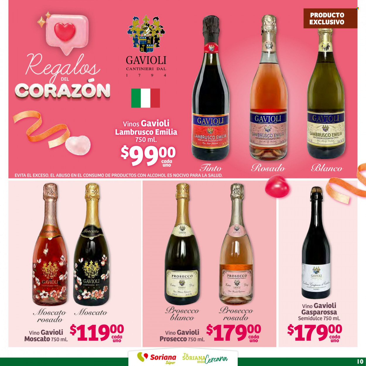 thumbnail - Folleto actual Soriana Súper - 31.1.2023 - 13.2.2023 - Ventas - bebida alcohólica, vino, Lambrusco, prosecco, Moscato. Página 10.