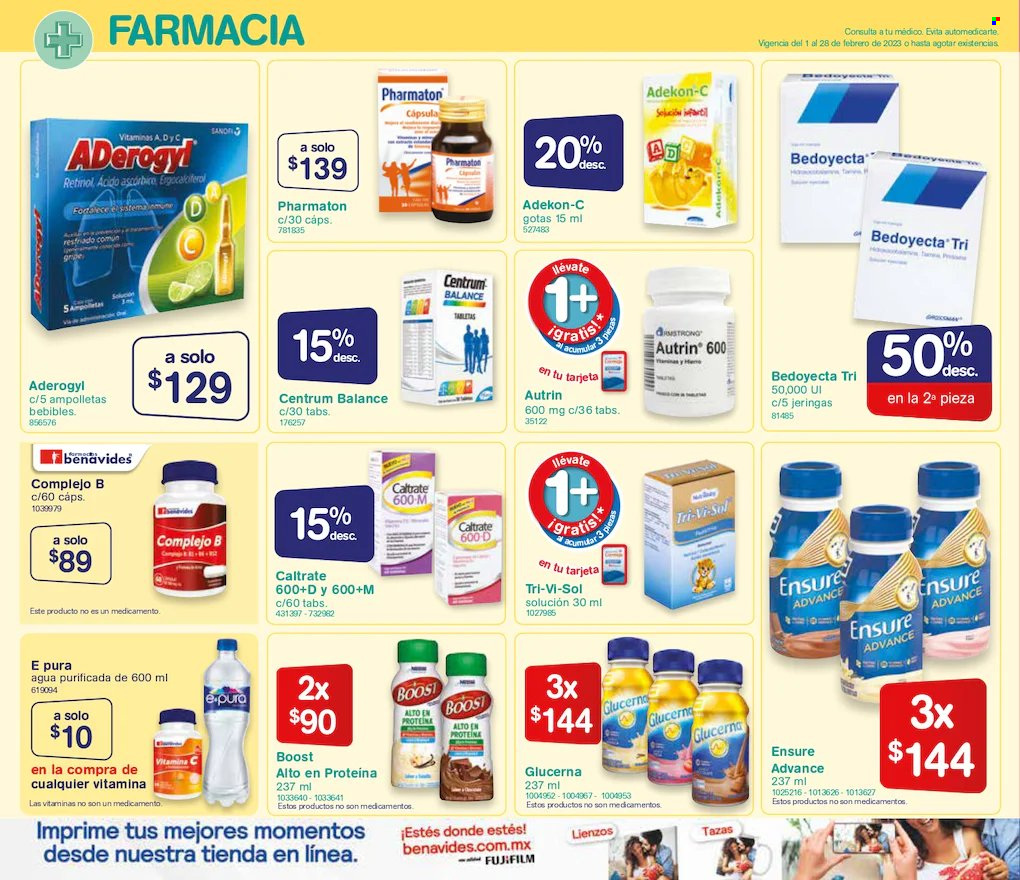 thumbnail - Folleto actual Farmacias Benavides - 1.2.2023 - 28.2.2023 - Ventas - agua, Ensure, Pharmaton, Glucerna, Retinol. Página 10.
