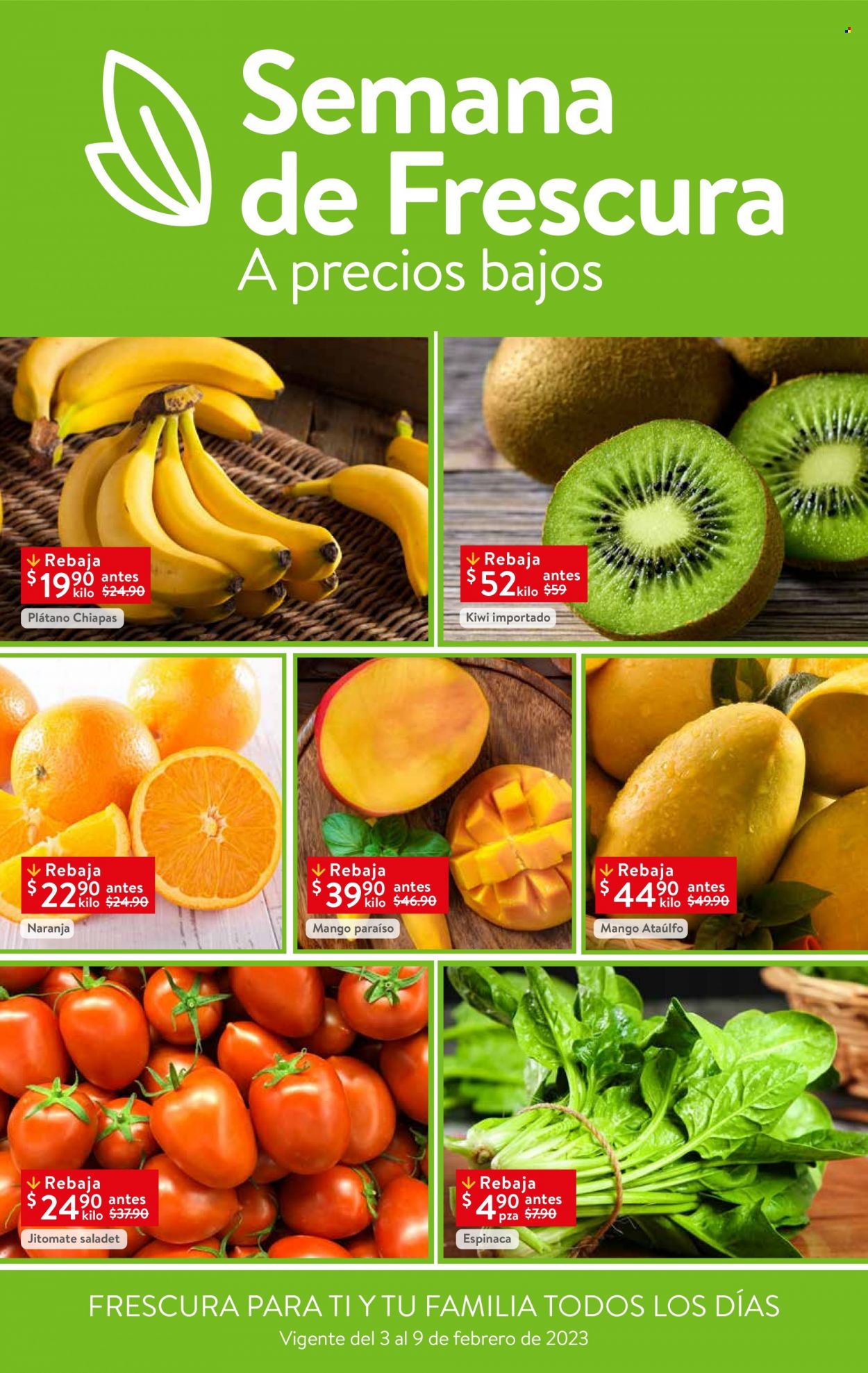 thumbnail - Folleto actual Walmart Express - 3.2.2023 - 9.2.2023 - Ventas - banana, kiwi, mango, naranja, plátano, espinaca. Página 1.