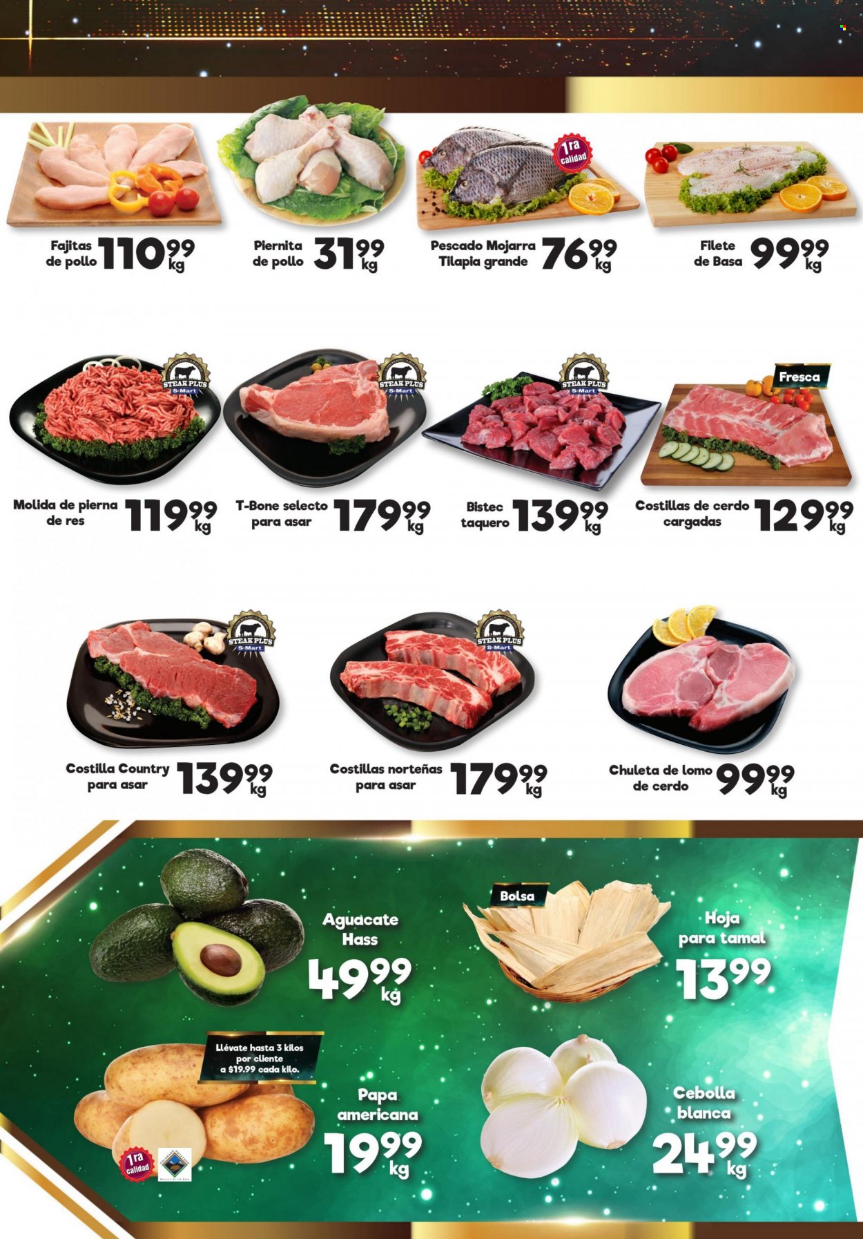 thumbnail - Folleto actual S-Mart - 3.2.2023 - 6.2.2023 - Ventas - chuleta, lomo de cerdo, steak, costilla, costilla de cerdo, t-bone steak, aguacate, cebolla, papa, tilapia, pescado. Página 4.