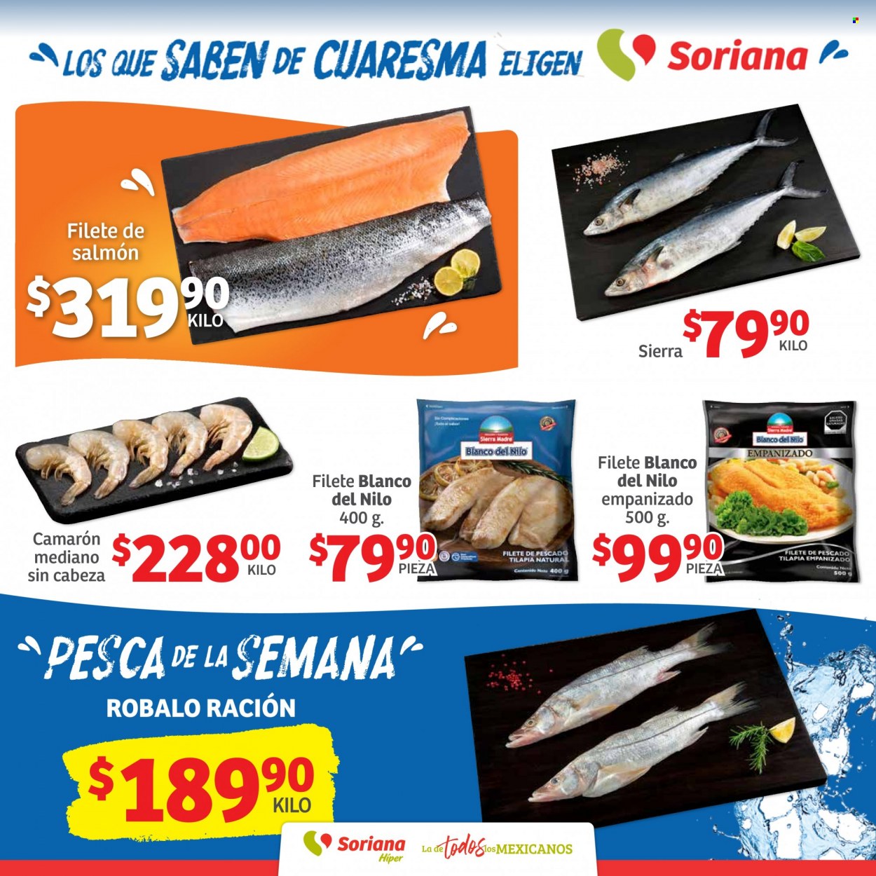 thumbnail - Folleto actual Soriana Híper - 30.3.2023 - 3.4.2023 - Ventas - camarón, mariscos, tilapia, salmón, pescado, filete de salmón, filete de pescado. Página 2.